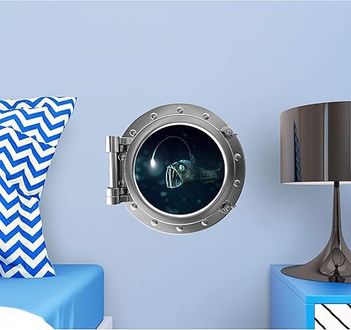 Miniatura 2 de PortScape - Adhesivo de pared extraíble para ventana de ojo de buey de mar profundo, vista instantánea, diseño de animales marinos y océanos, arte
