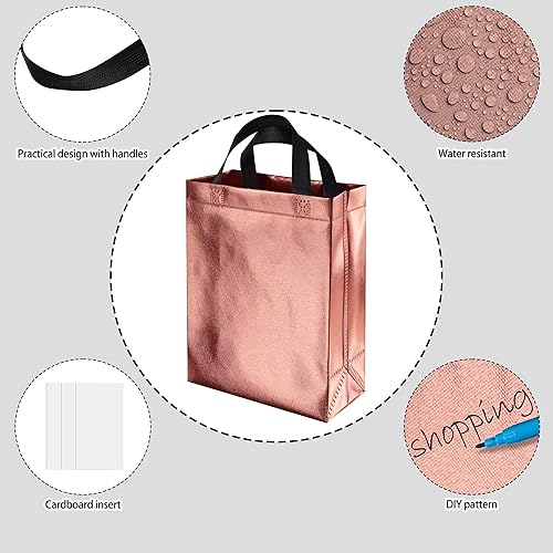 Miniatura 6 de BLEWINDZ 100 bolsas de regalo reutilizables de tamaño mediano, bolsas de regalo de oro rosa de 10.2 pulgadas con asas, perfectas como bolsas de