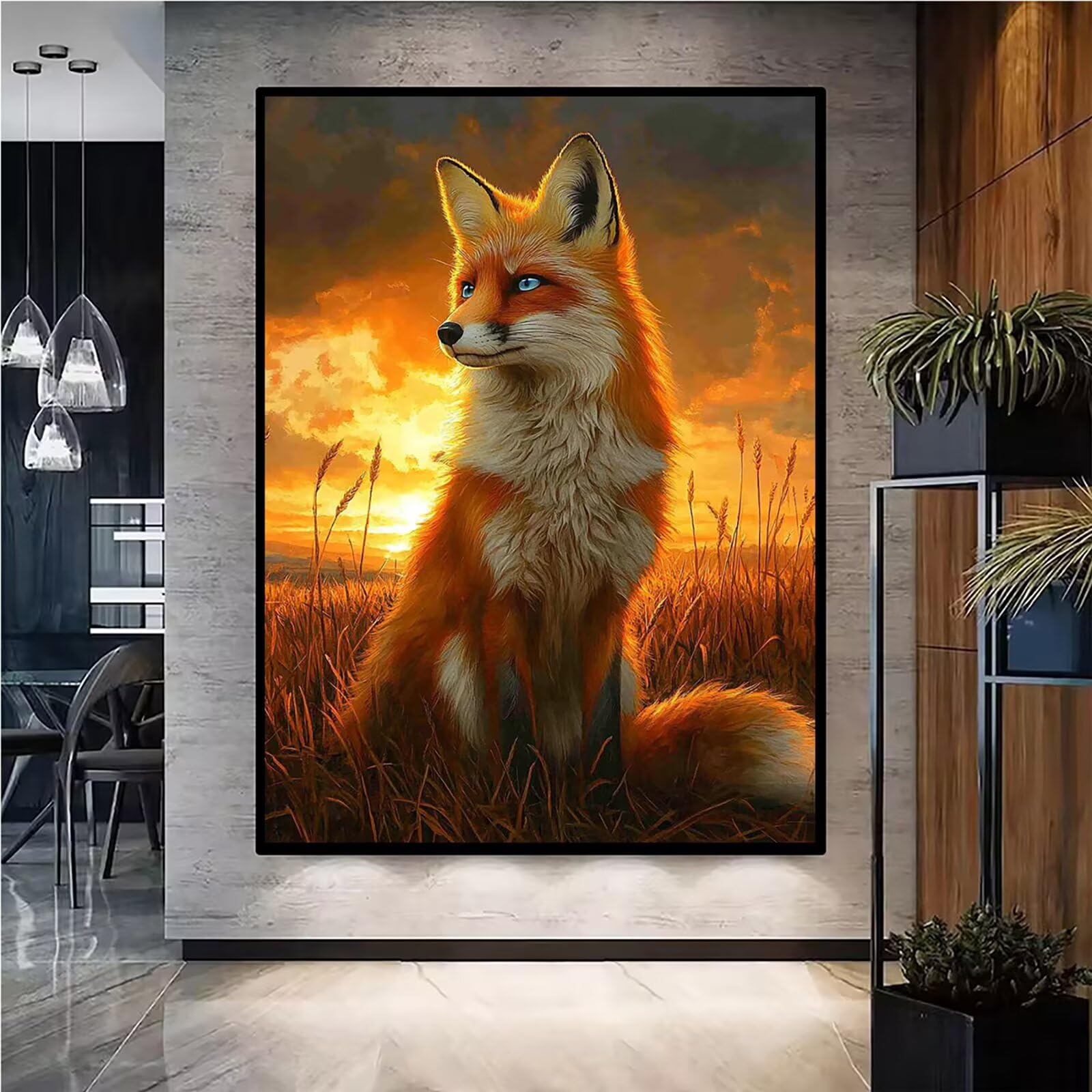 Diamond Painting Kit Completo, Diamond Painting Fox, 5D Quadrato Pittura Diamante Kit Manualidades Adultos DIY Diamantini Crystal Art Disegni Ricamo Punto Croce Artigianale, 60x90cm Tramonto j0-840