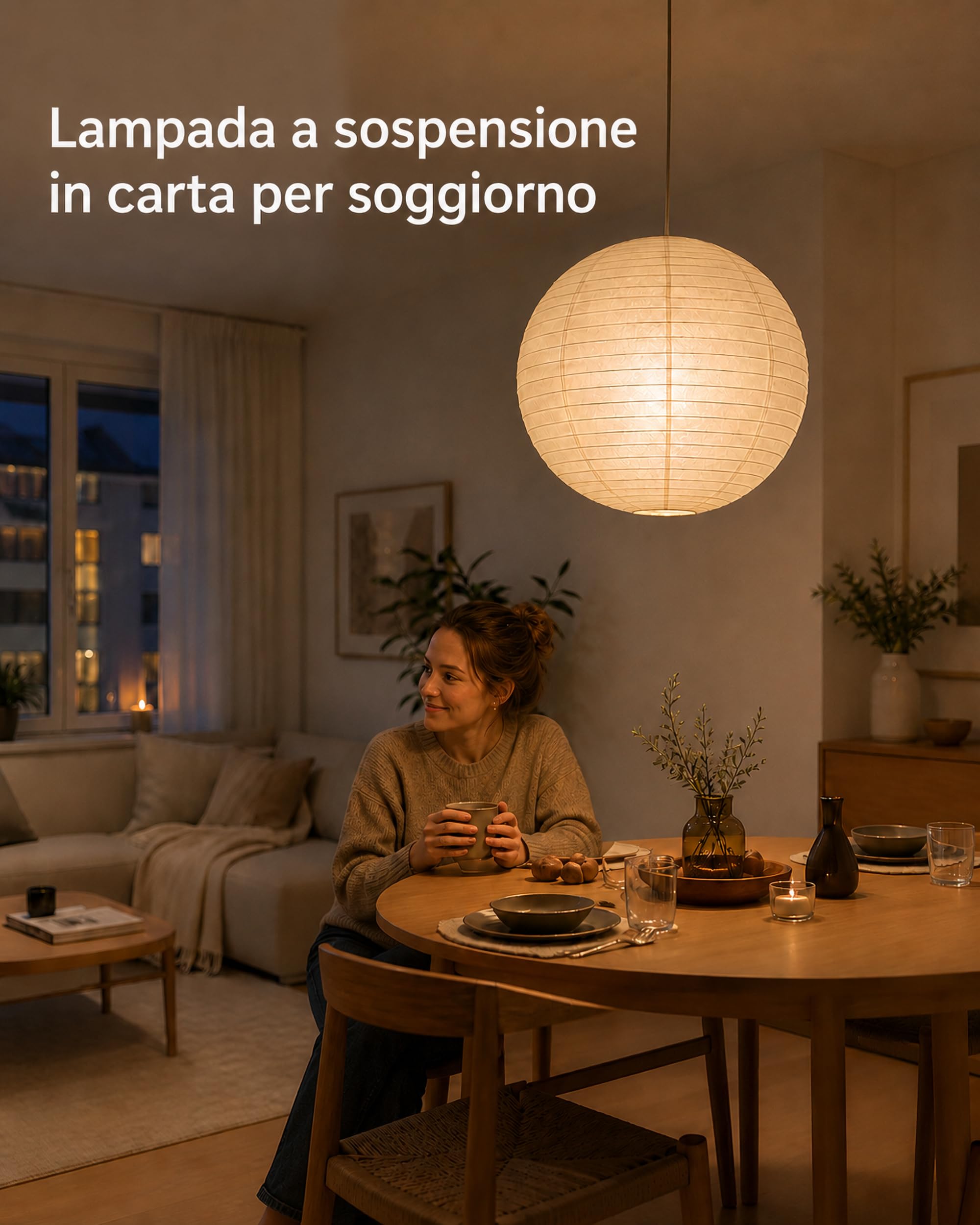 ACMHNC Lampada a Sospensione Giapponese In Carta, 40 cm, E27 | Paralume in carta 40 cm, Lampadario Completo con Portalampada E27, Cavo 1,2 m, Per Camera, Soggiorno, Sala da Pranzo, Hotel