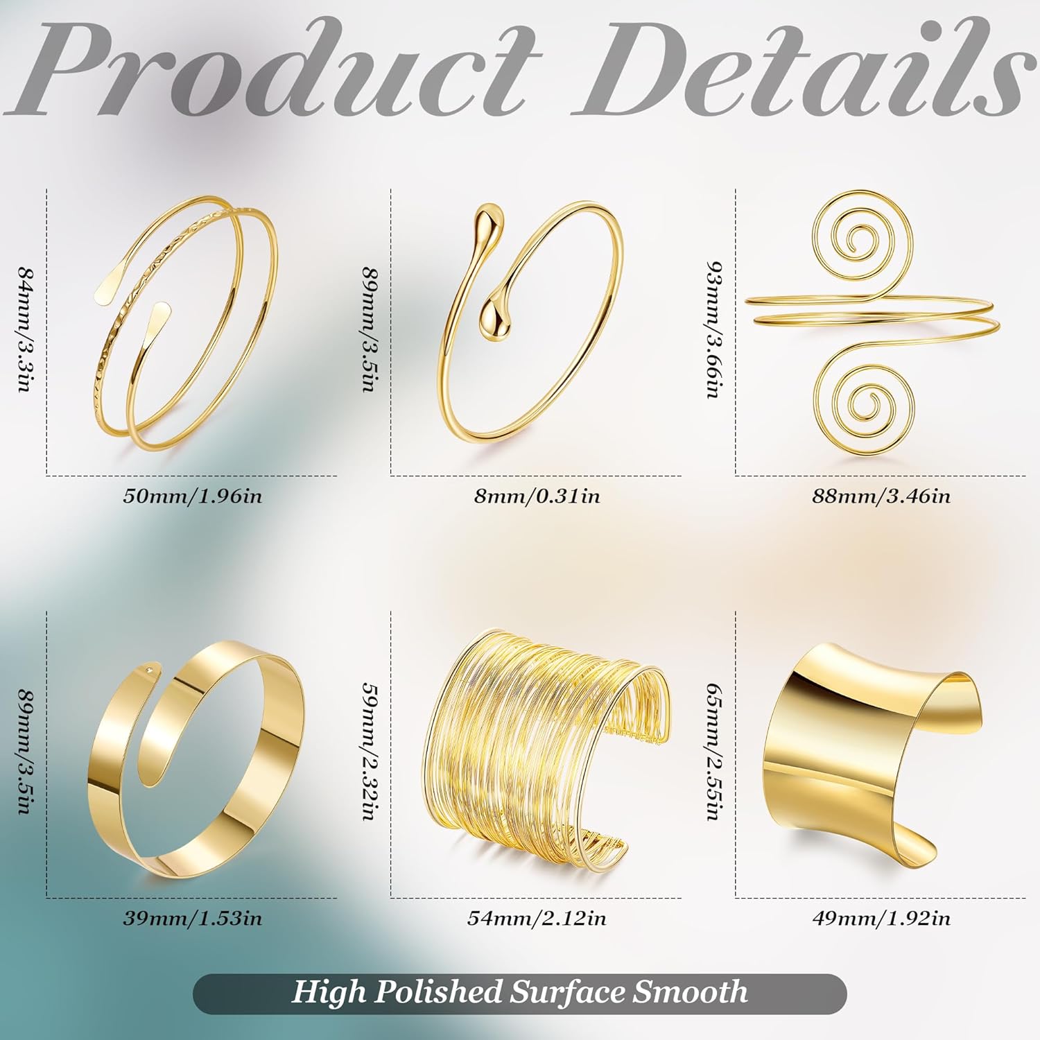 REVOLIA 6Pcs Arm Cuff Upper Arm Band Chunky Gold Cuff Bracelets for Women Adjustable Upper Arm Bracelet Minimalist Coil Bangle Open Wide Warp Bracelets Set - Image 3