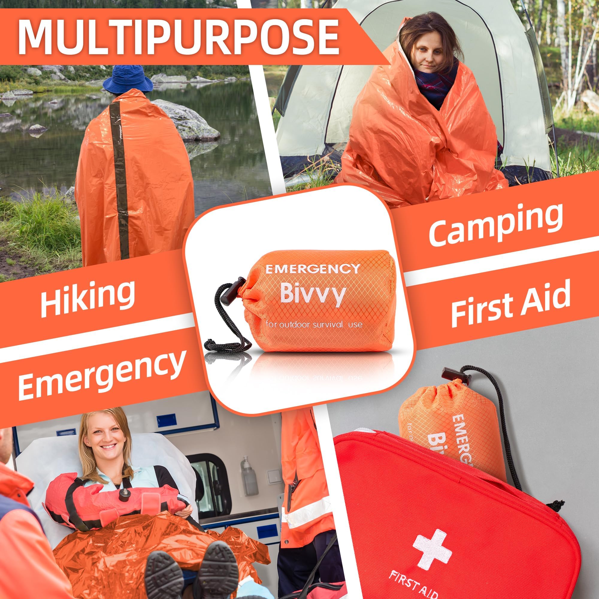 Deecam Emergency Sleeping Bag, 4 Pack Survival Bivy Sack Mylar Thermal Emergency Blanket Waterproof Lightweight Portable Shelter for Camping Gear Hiking Travel Outdoor Activities Backpacking