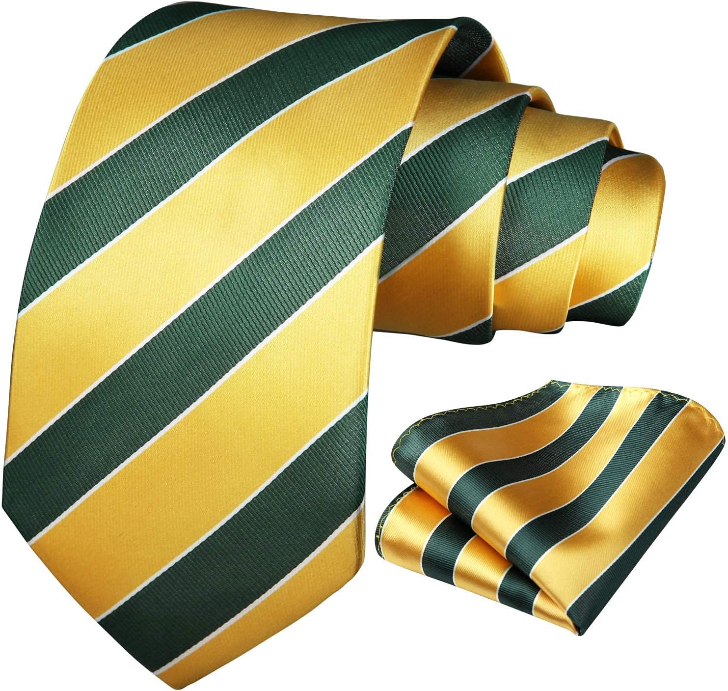 HISDERN Stripe Tie Mens Ties with Pocket Square Set Classic 3.4'' Silk Formal Necktie Handkerchief for Business Wedding - Image 3