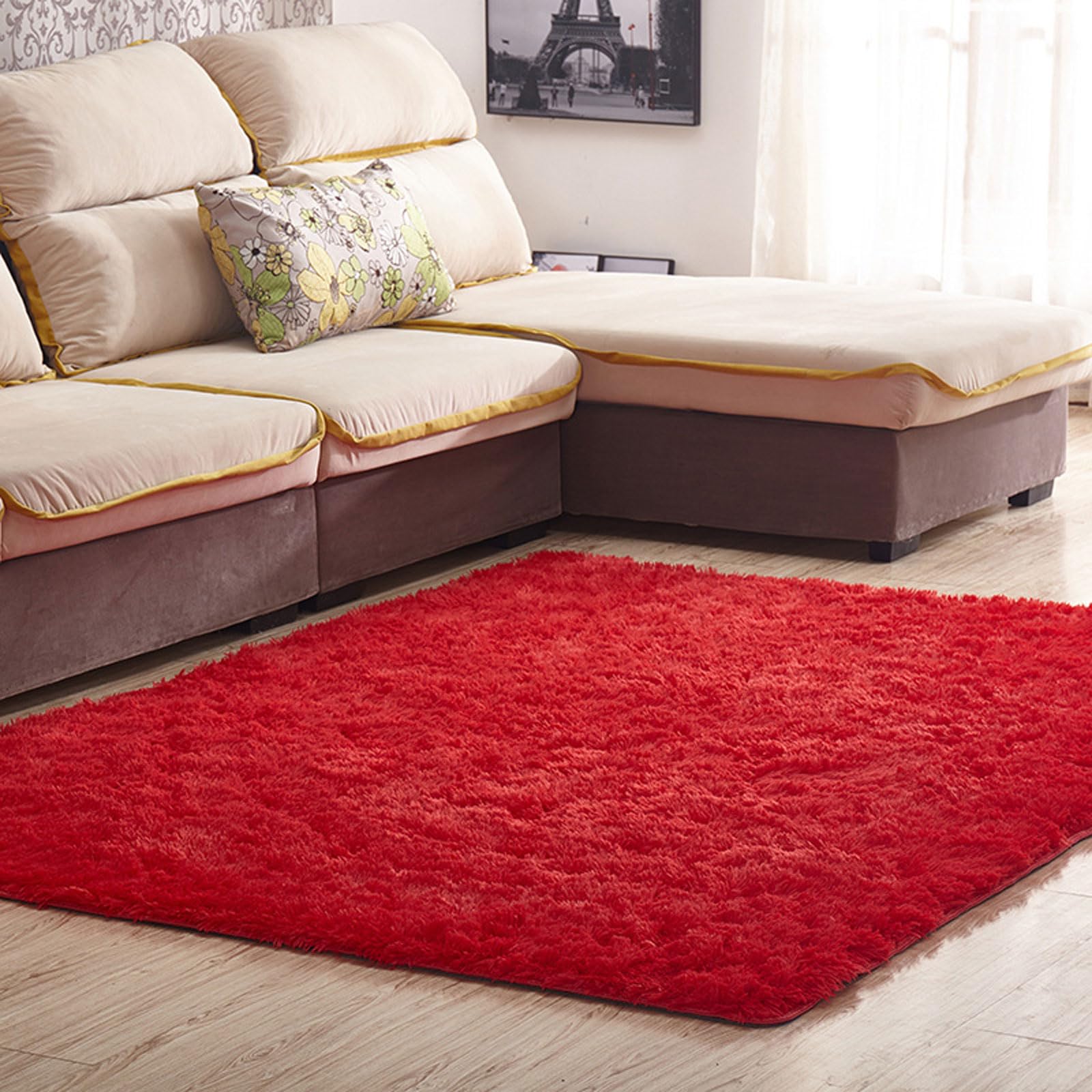 OPFdfhDFH Carpets, Luxury Fluffy Shag Lounge Area Rug Non Shedding Dense Rugs Soft Touch Chic Traditional Ideal For Living Room,Bedroom(Bright Red,40x60)