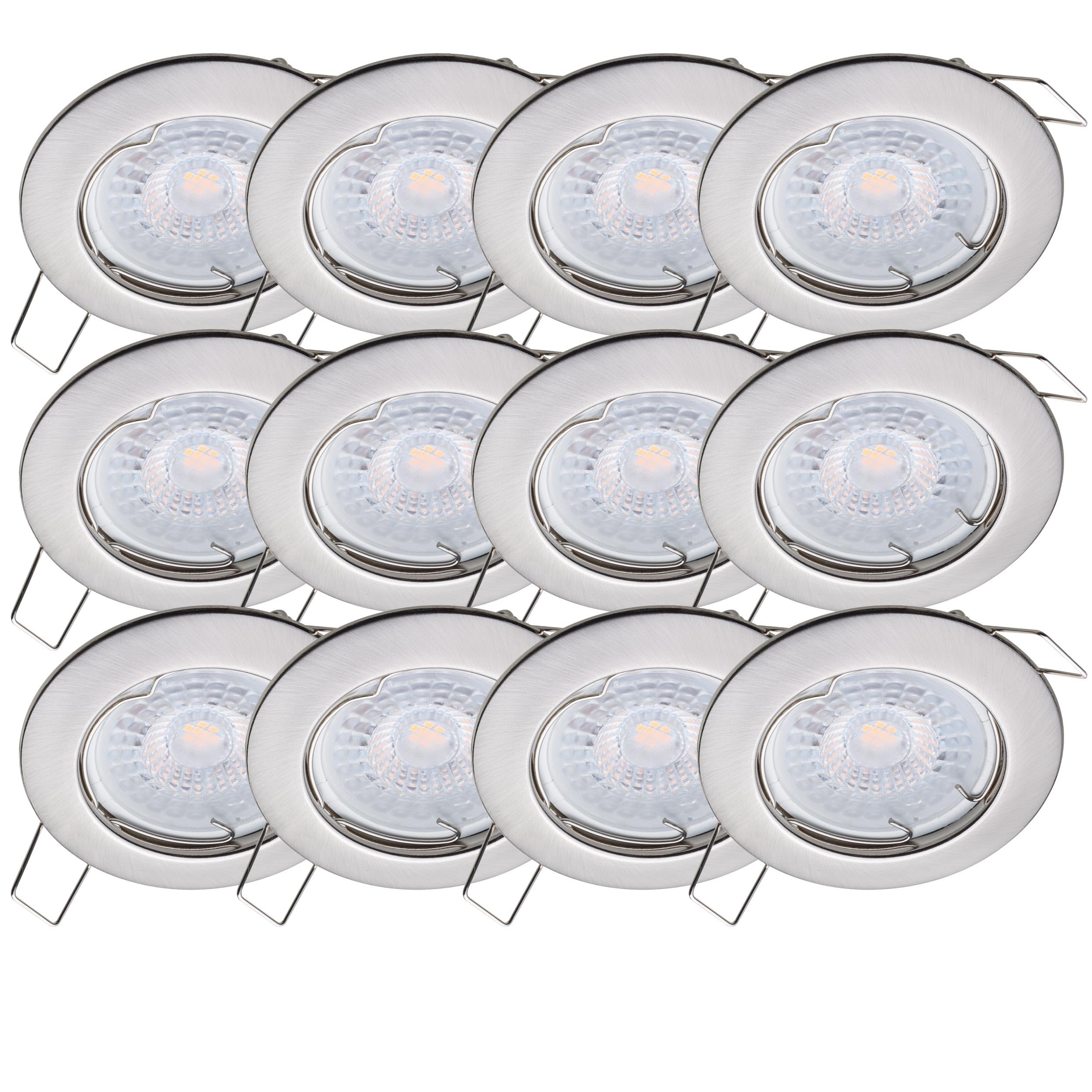 Oktaplex Lighting Zestaw 12 reflektorów LED do zabudowy 230 V – bezstopniowe ściemnianie – 4,9 W 4000 K 370 lm neutralna biel – spot sufitowy stal szlachetna szczotkowana wymiar otworu 60 mm