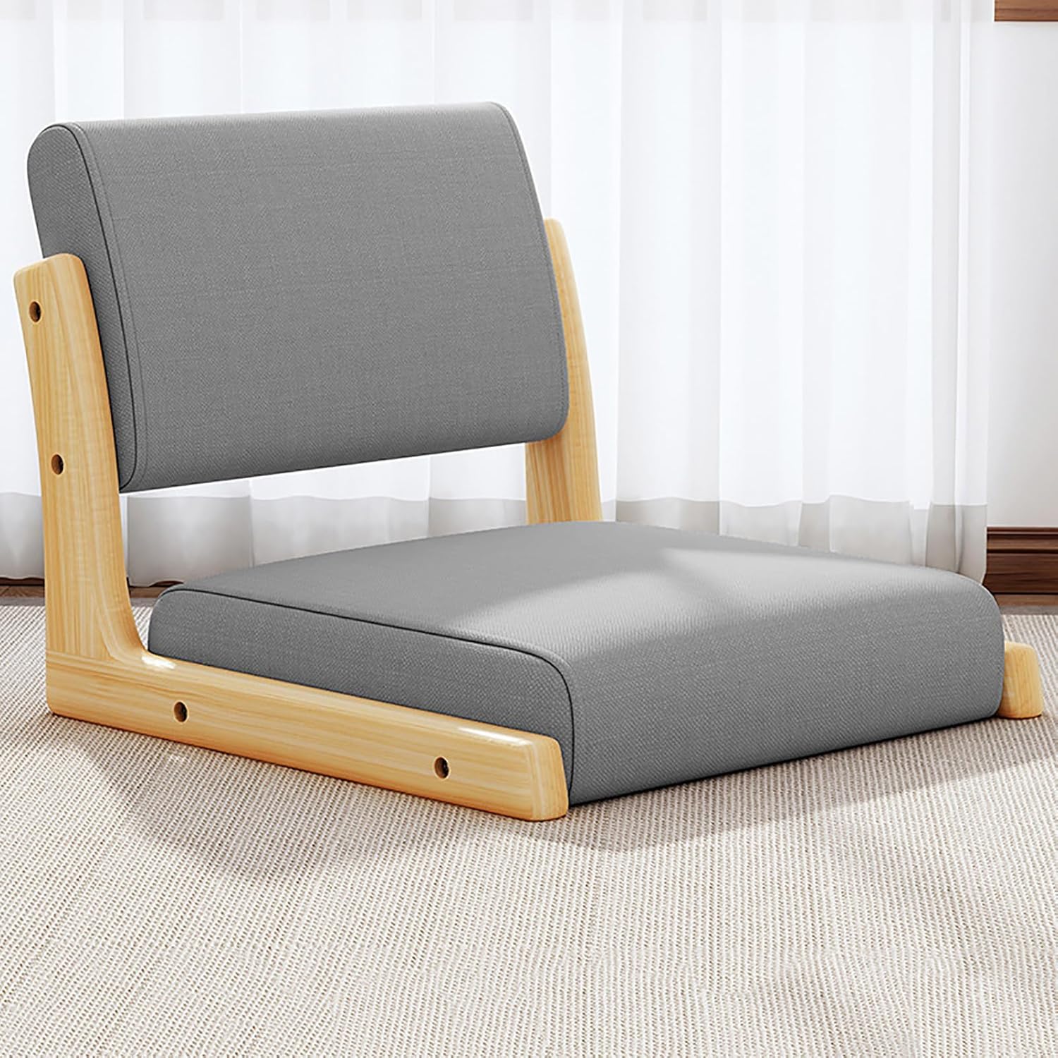 Floor Chair with Back Support, Japanese Floor Chair Meditation Living Room Chair, Legless Tatami Floor Seating Lazy Sofa for Bay Window Meditation Reading(48x45x36cm(19x18x14inch), Linen)