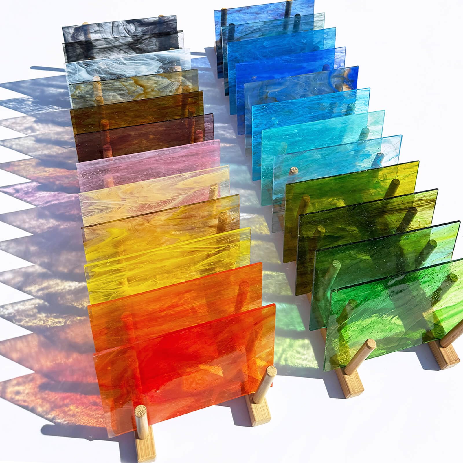 LITMIND 24 Sheets Transparent Streaky Stained Glass Sheets – Mystic Rainbow Mix, 6 x 4 Inch Smooth Art Glass for Mosaics, Suncatchers & DIY Crafts — image 1