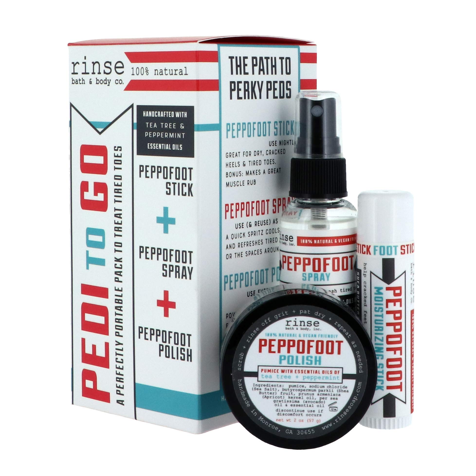 Rinse Bath & Body Peppofoot Home Pedicure Foot Spa Kit - Handmade, Natural Foot Spa Kit | Foot Scrub, Moisturizing Stick and Refreshing Spray | Gluten