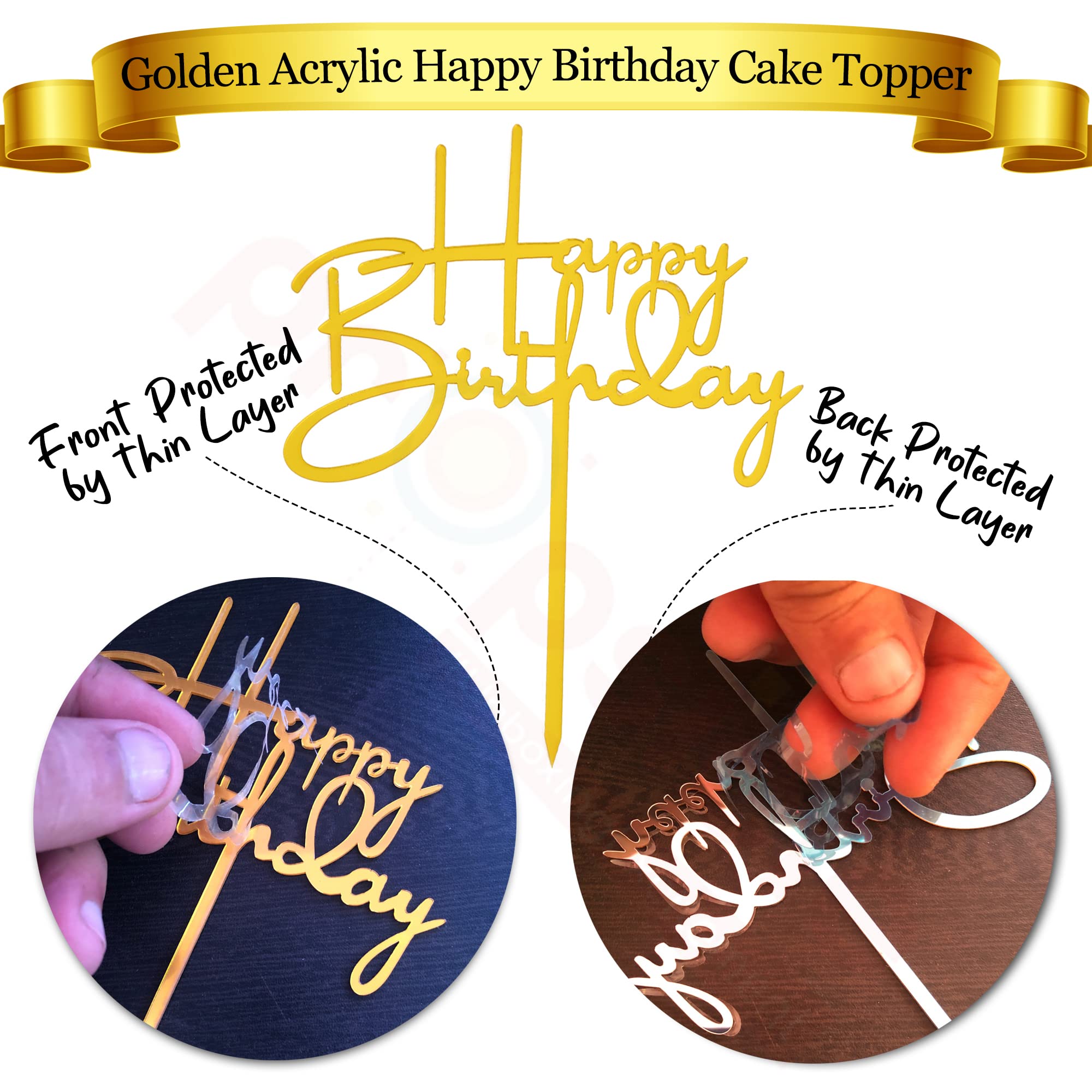Propsicle Happy Birthday Acrylic Cake Topper, Gold Cursive Design 4
