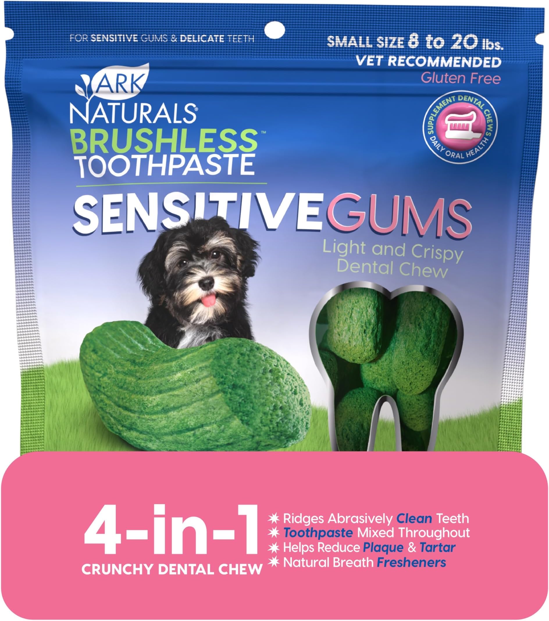 ARK NATURALS Brushless Toothpaste for Sensitive Gums, Dog Dental Chews for Small Breeds, Vet Recommended for Plaque, Bacteria & Tartar Control, Green, Mint, 4 Oz