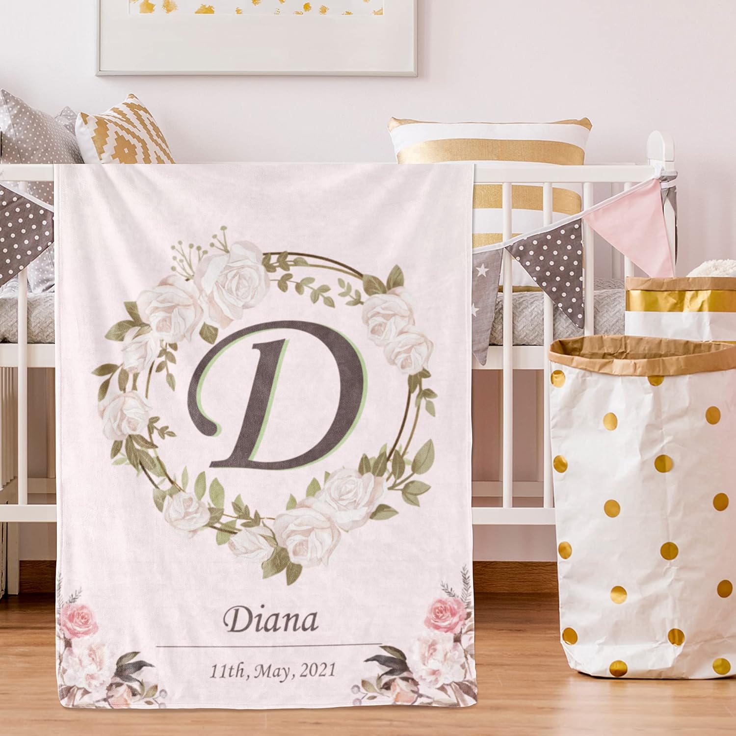 Custom Blanket Personalized Throw Blanket with Monogram Name Text Perfect Customized Baby Blanket for Baby, Toddler, Kids, Friends on Holiday and Birthday