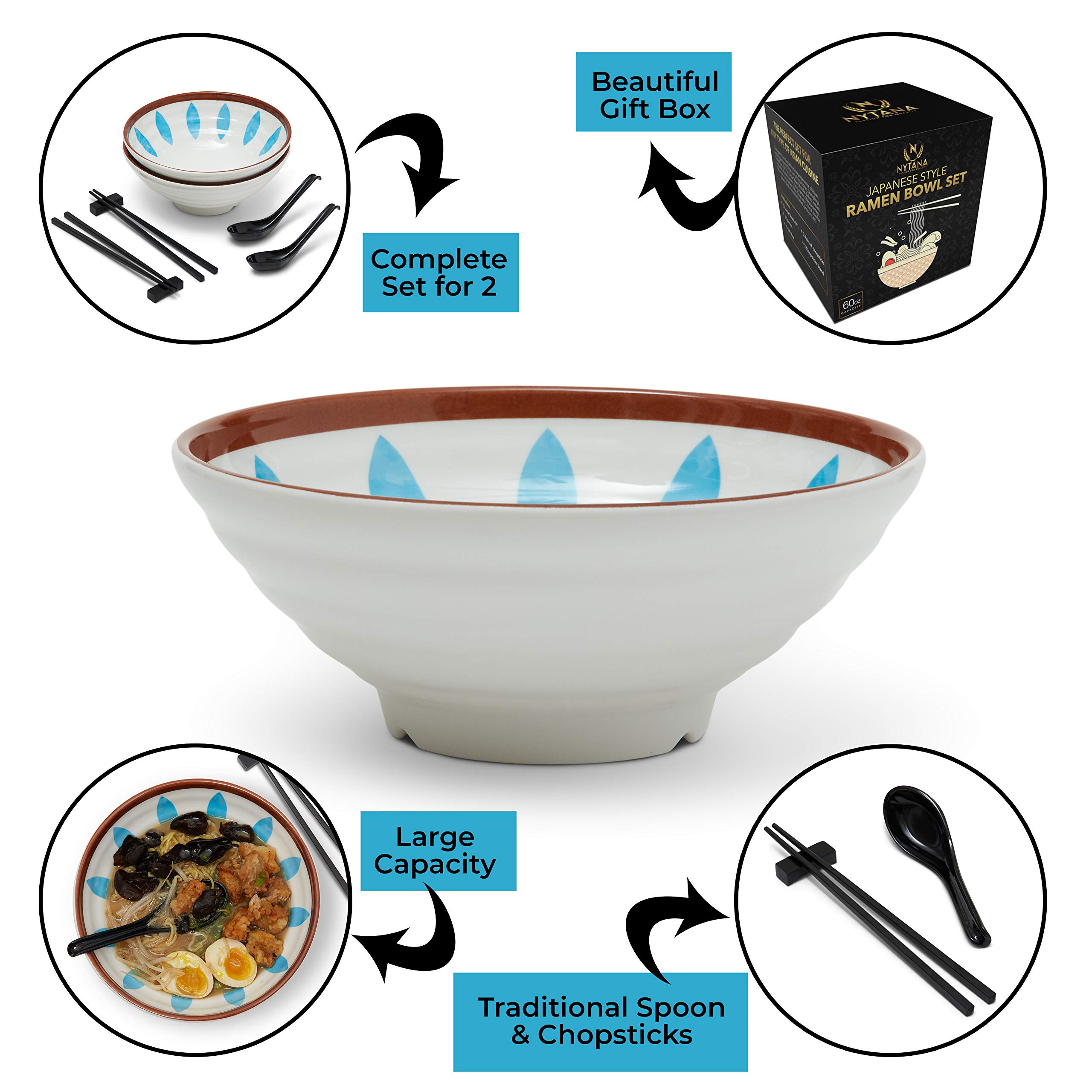 Buy Nytana Japanese Style Large Ramen Bowl Set 60 Oz (10 Piece), 9