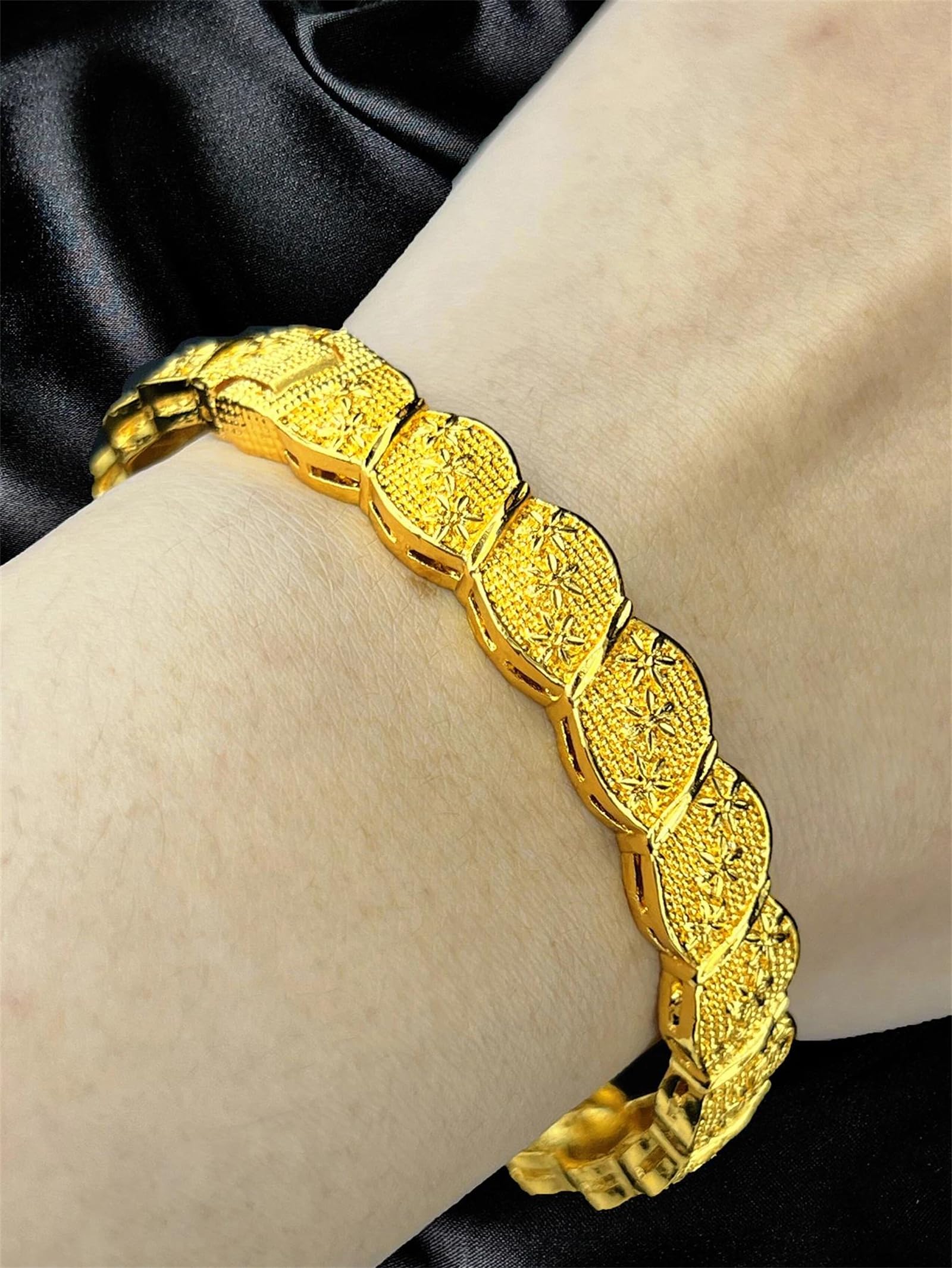 YDYDTTKD Brazalete de Color Dorado de 24K Estilo Dubái para Mujer, Pulsera Bohemia con Estampado de Flores, joyería de Boda de aleación de diseñador para Especial