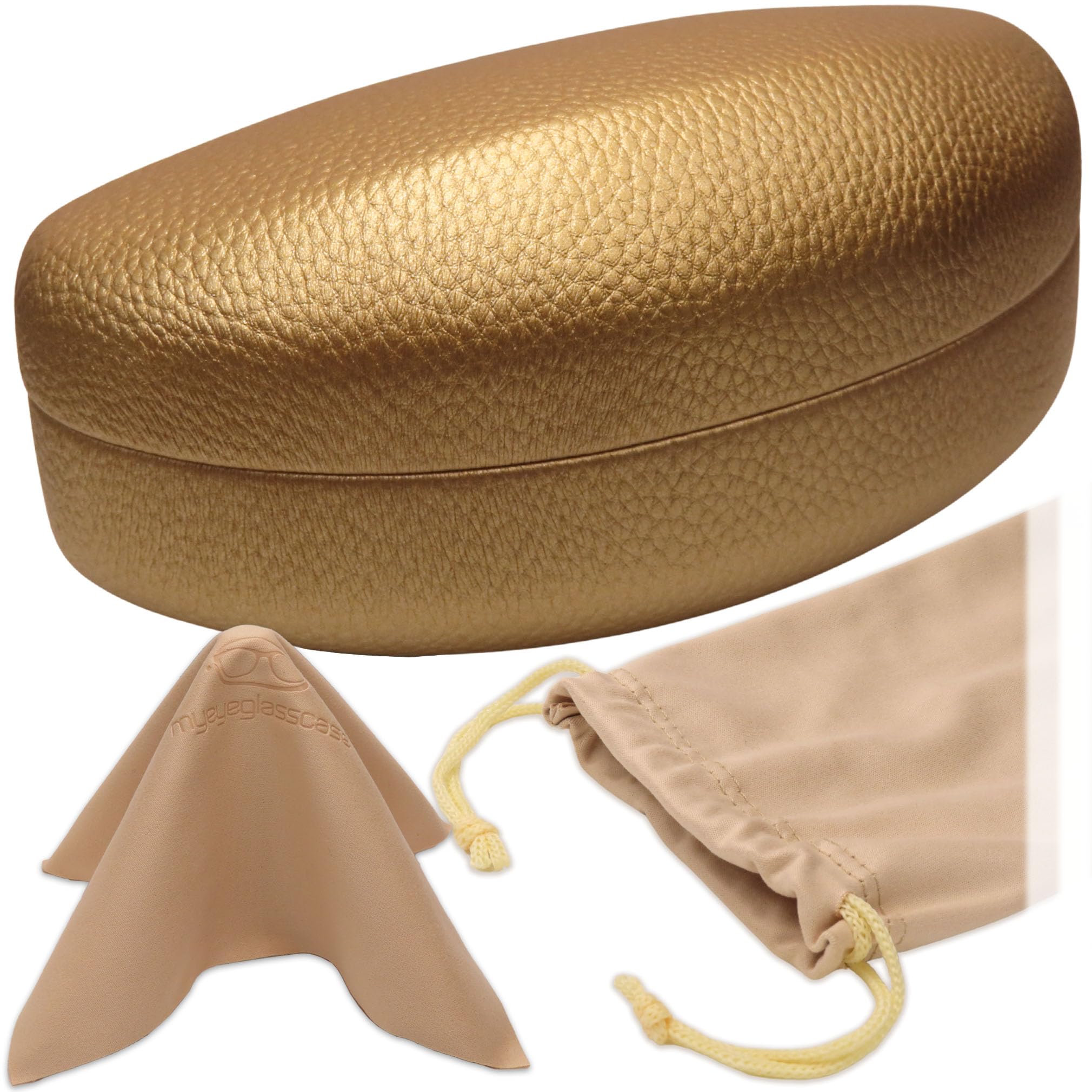 Large Curved Sunglasses Case - Women Hard Shell Glasses Holder - XL Large Eyeglass Case with Pouch &amp;Cloth
