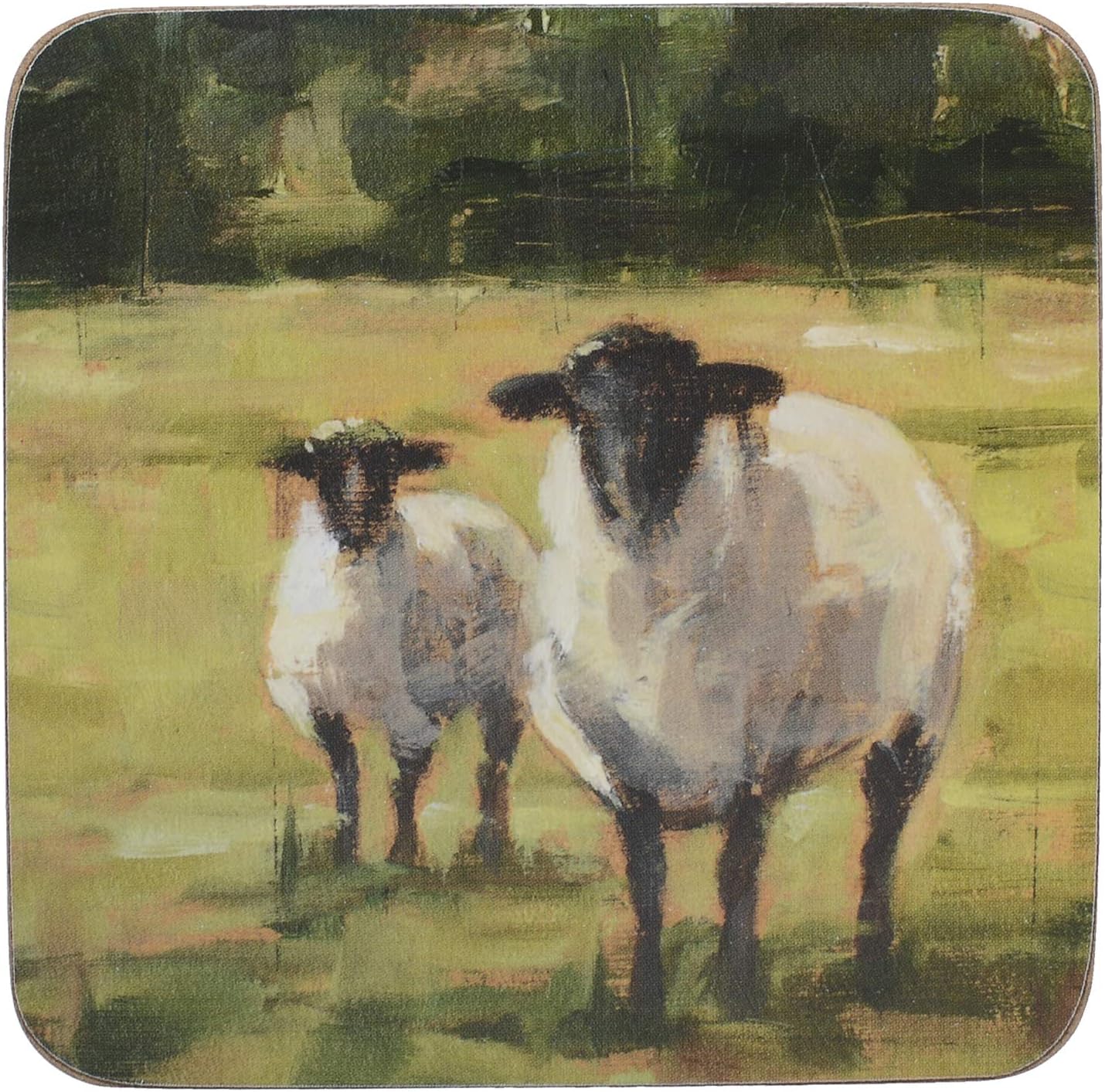 Creative Tops C000283 Cork-Backed Coasters Set with Printed 'Sheep' Design, Square, Multi-Colour, 10.5 cm, Set of 6