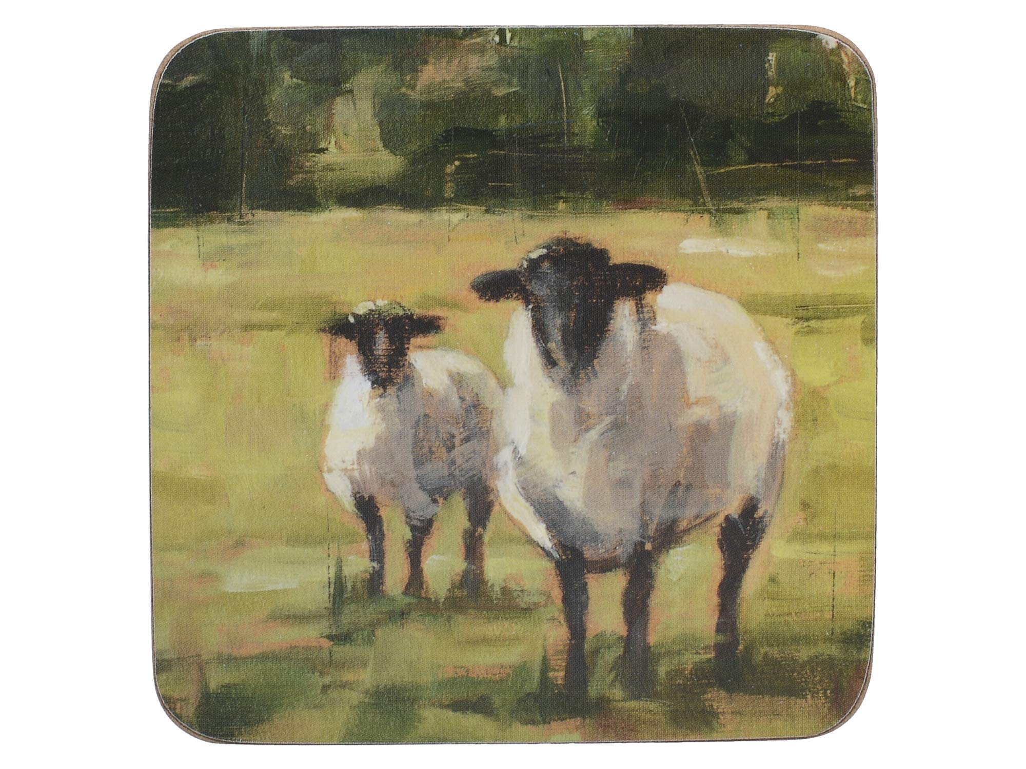 Creative Tops C000283 Cork-Backed Coasters Set with Printed 'Sheep' Design, Square, Multi-Colour, 10.5 cm, Set of 6
