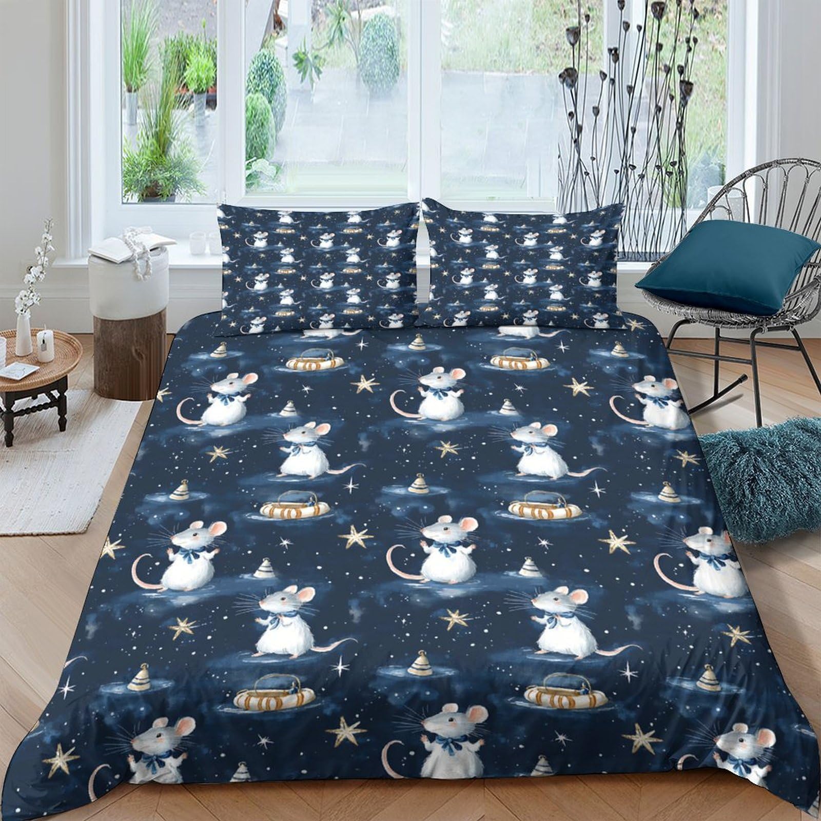 Ctjqhvkz Style-10 3D Printed Cartoon Mouse Star Night Fitted Sheet Microfiber Soft Mattress Cover For Bedroom Dorm Room Decor Single（135X200cm）