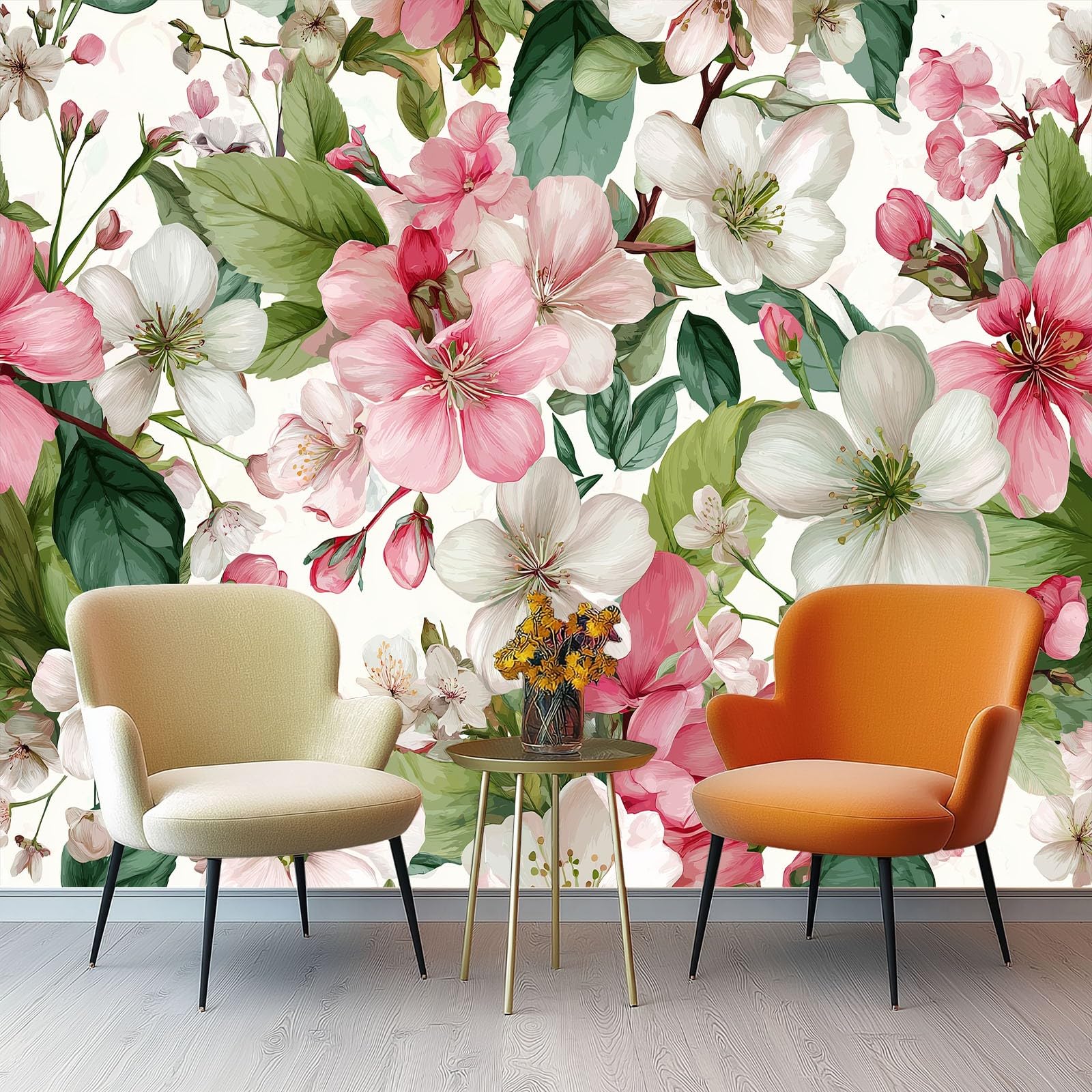 Panoramiczna różowa tapeta 3D akwarela wiosna kwiaty liście ścienne salon sypialnia dekoracja domu 250 x 175 cm do salonu sypialnia ogromny plakat ścienny niestandardowy