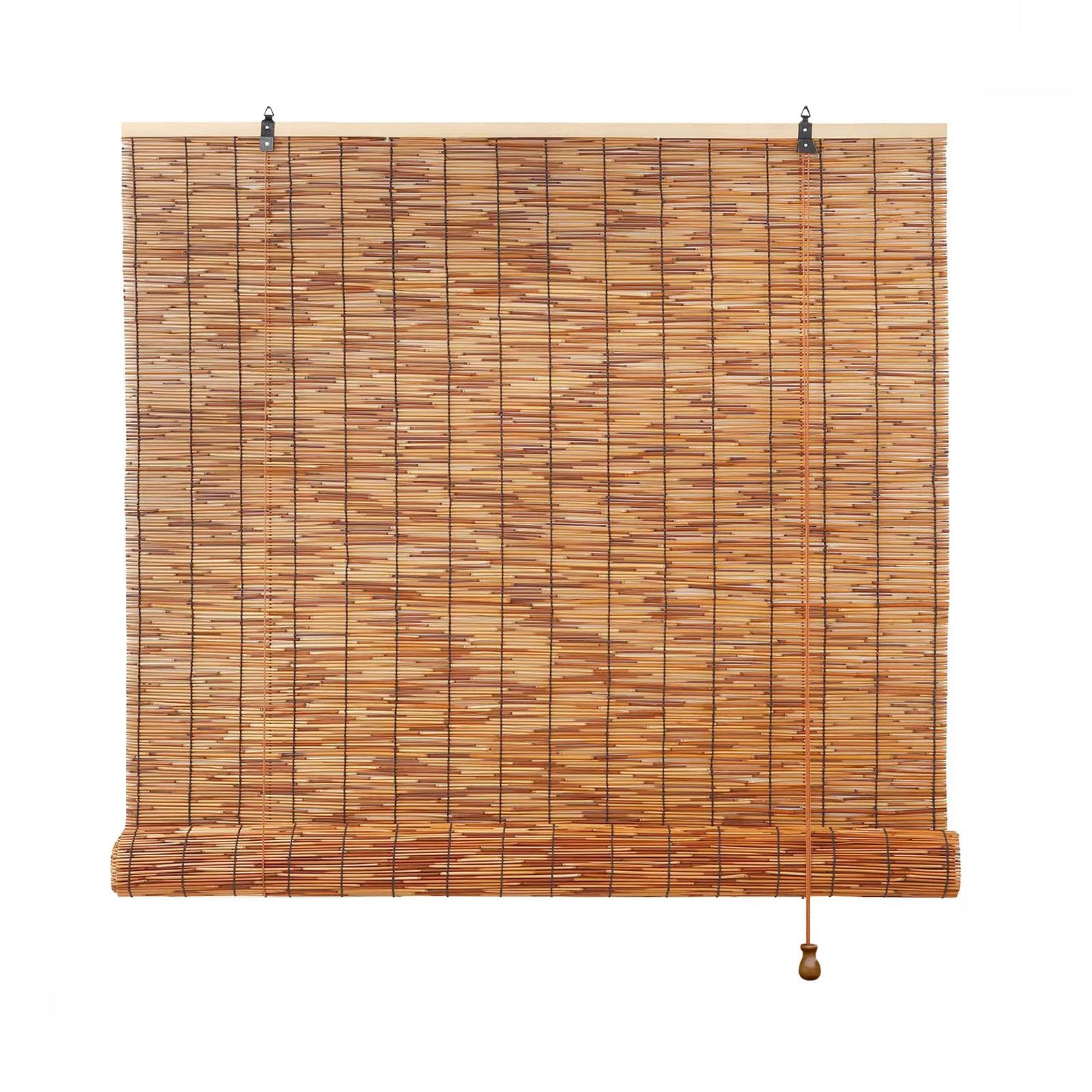 Retro Bamboo Shades 36" 47" 55" 60" 65" 72" 79" Bamboo Roll up Blinds Outdoor Brown Roller Window Shades with Lift Patio Blinds Roll up Shade