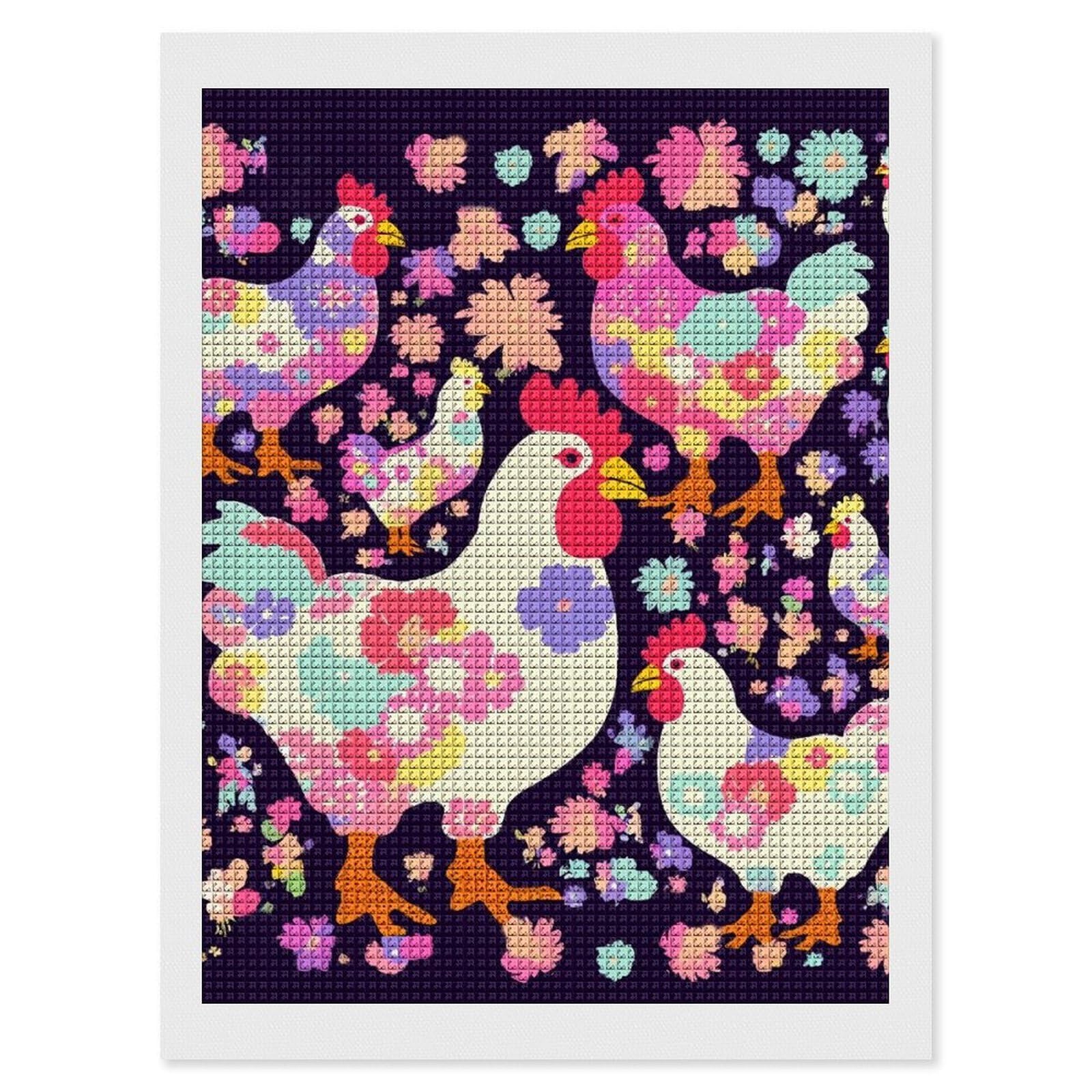 Flower Heart Chicken Diamond Art Kits for Adults, DIY 5D Diamonds Painting Kits for Beginner, Round Full Drill Diamond Dots Painting, 12"x16" Diamonds Pictures Gem Art and Crafts Wall Decor