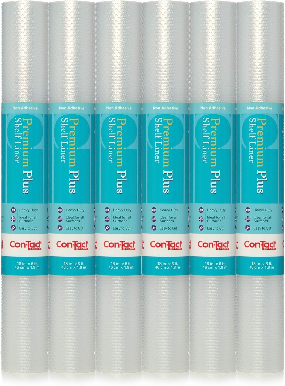 Con-Tact Brand Premium Plus Non-Adhesive Shelf Heavy Duty and Multi-Functional Drawer Liner, Protect and Organize Your Shelves and Drawers, 18" x 6', Nova Crystal Clear, Pack of 6 Rolls