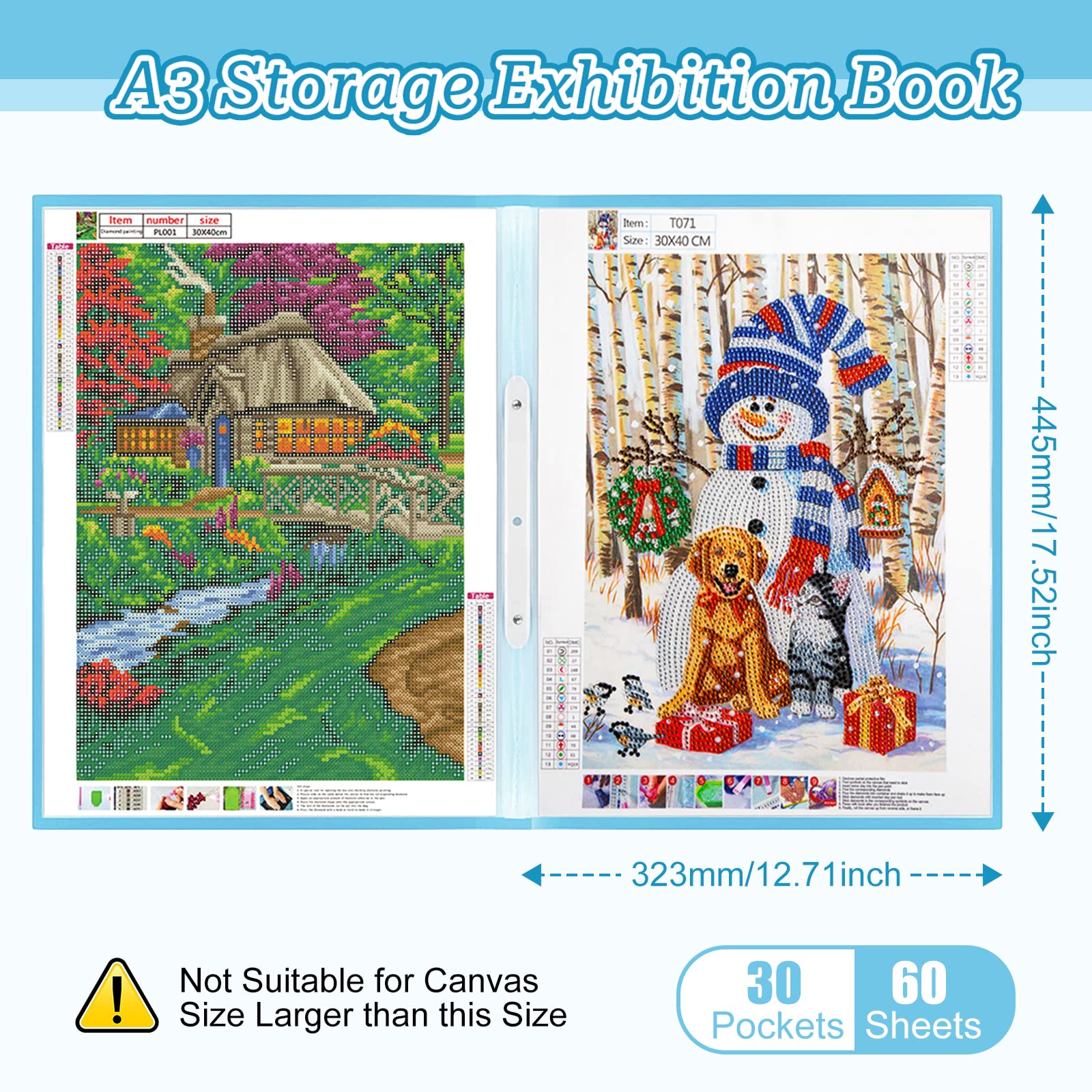 Album per Diamond Painting A3, Libro di Archiviazione con 30 Protezioni Tascabili, Cartella per DIY Art