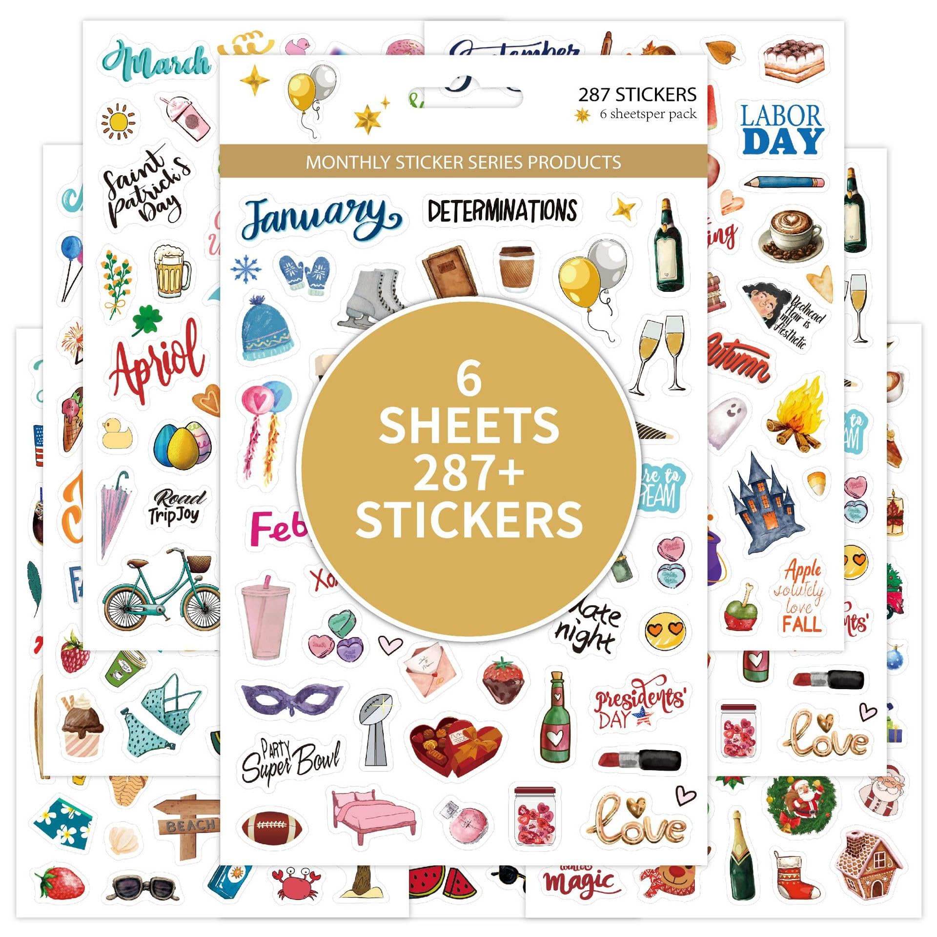 Planner Stickers, Artshu Calendar Sticker - Over 287 Daily Holiday Seasonal Planner Stickers, Ideal for Planner and Calendars, Scrapbooks, Journals