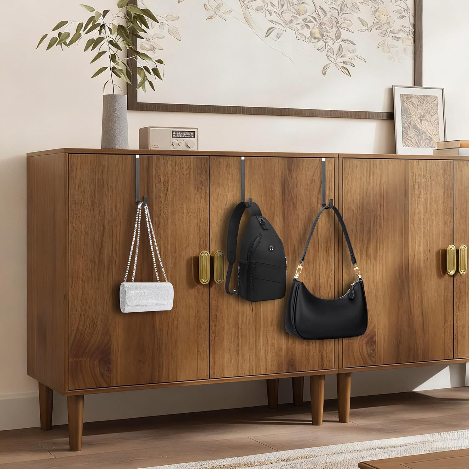 Over The Door Metal Hooks with Plastic Coating 5.5 Fit 0.5 to 1 3/8 Door 4 Pcs Heavy Duty Single Towel Robe Rack Wreath Bathroom Shower Hanger Shoe Organizer Ironing Board Short Black