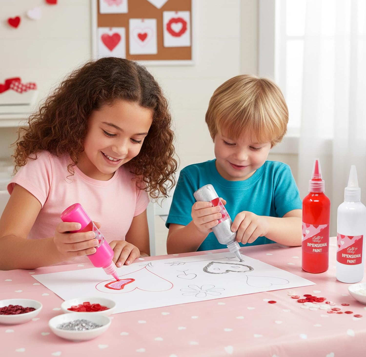 Gift Boutique Dimensional Puff Paint Set for Valentine’s Day, 6 Acrylic Colors with Fine Tips for 3D Crafts, Fabric & Decor