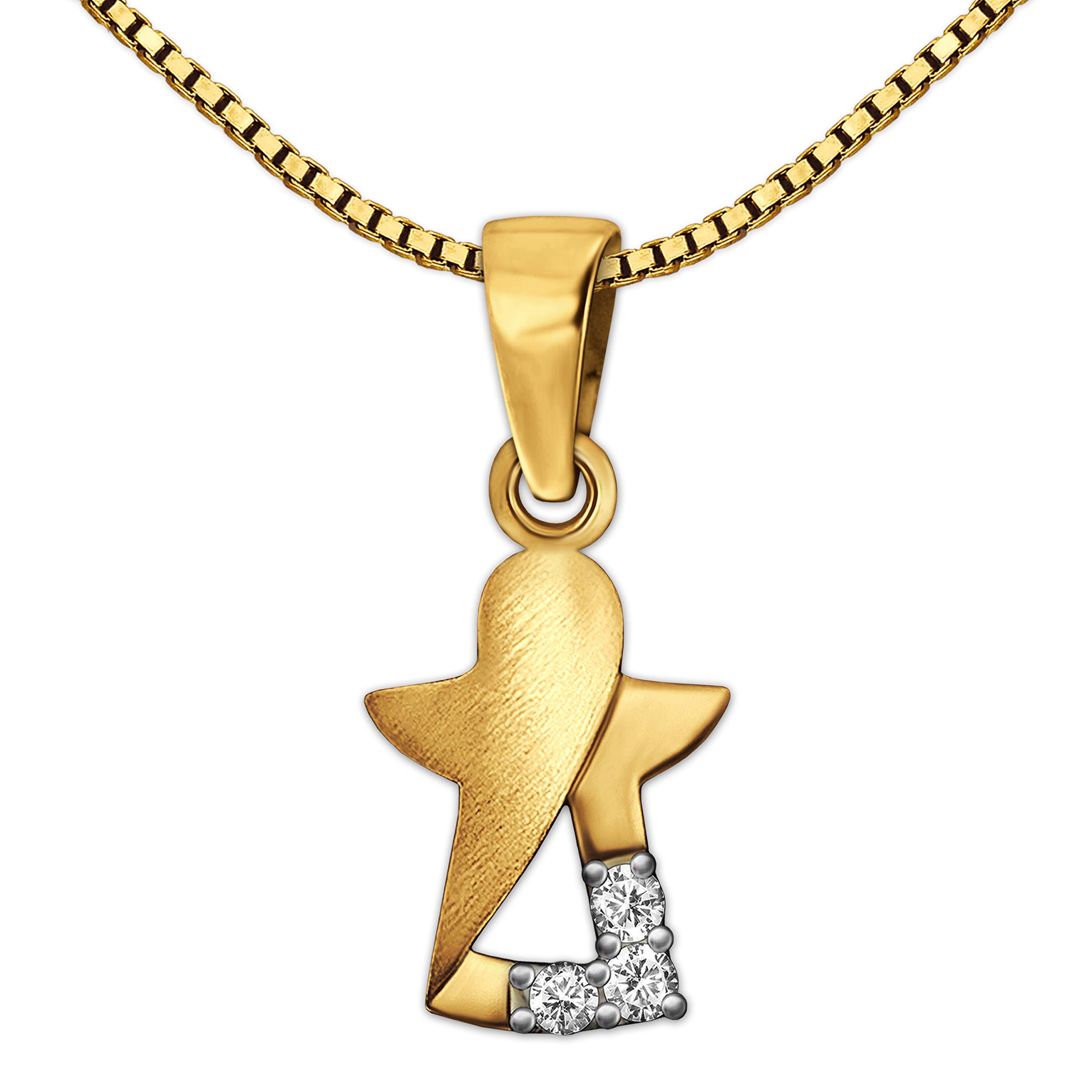 Clever Schmuck Set ciondolo dorato Mini Angelo 11 mm interno aperto opaco lucido con 3 zirconi stilizzati oro 333 8 carati e catena placcata oro Venezia 45 cm