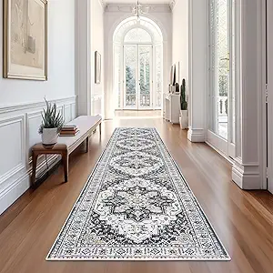 Madane Runner Rugs for Hallway 2x10 Long Washable Non-Slip Hallway Runner Rug Low-Pile Stair Kitchen Runner Soft Throw Carpet for Entrance Living Dining Laundry Room (Black, 2 x 10)