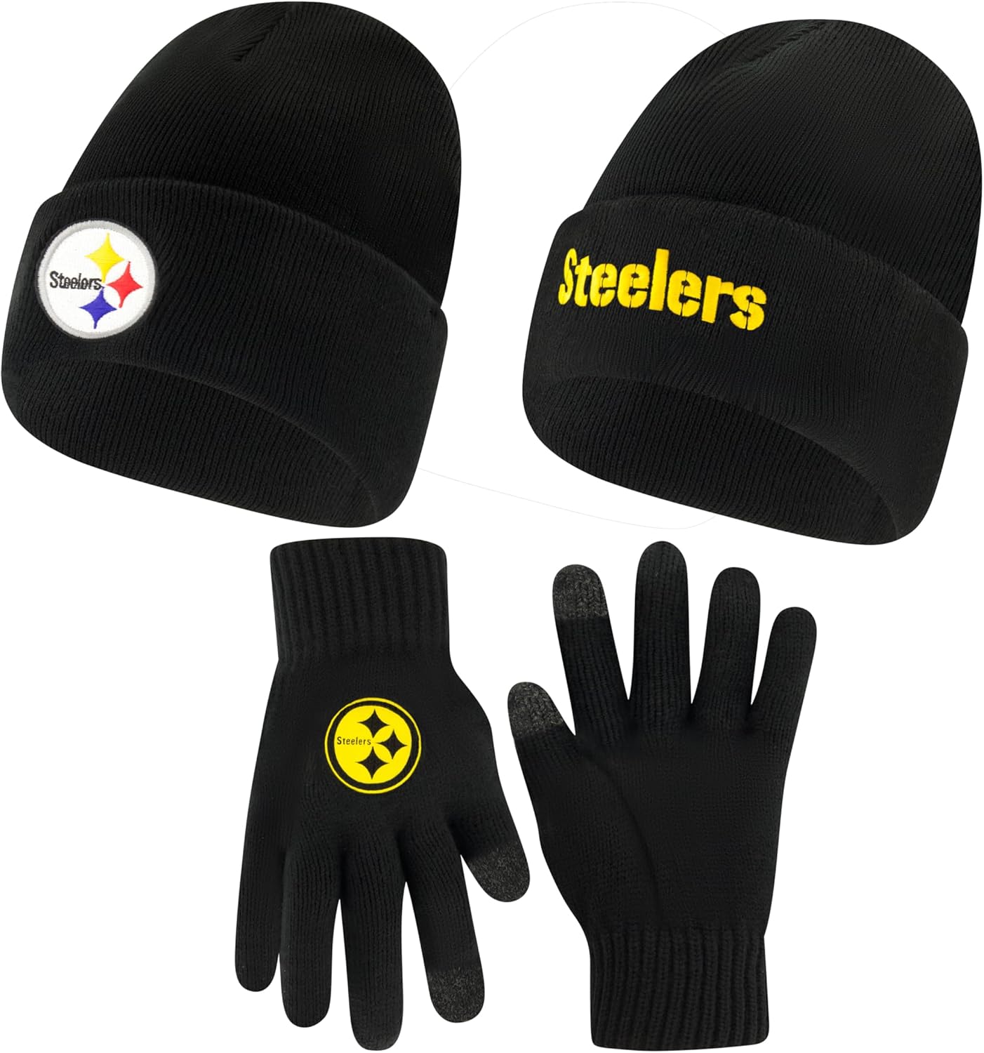 Ultra Game Adults NFL Official 2 Pack Super Soft Winter Beanie Knit Hats with Warm Touch Screen Gloves