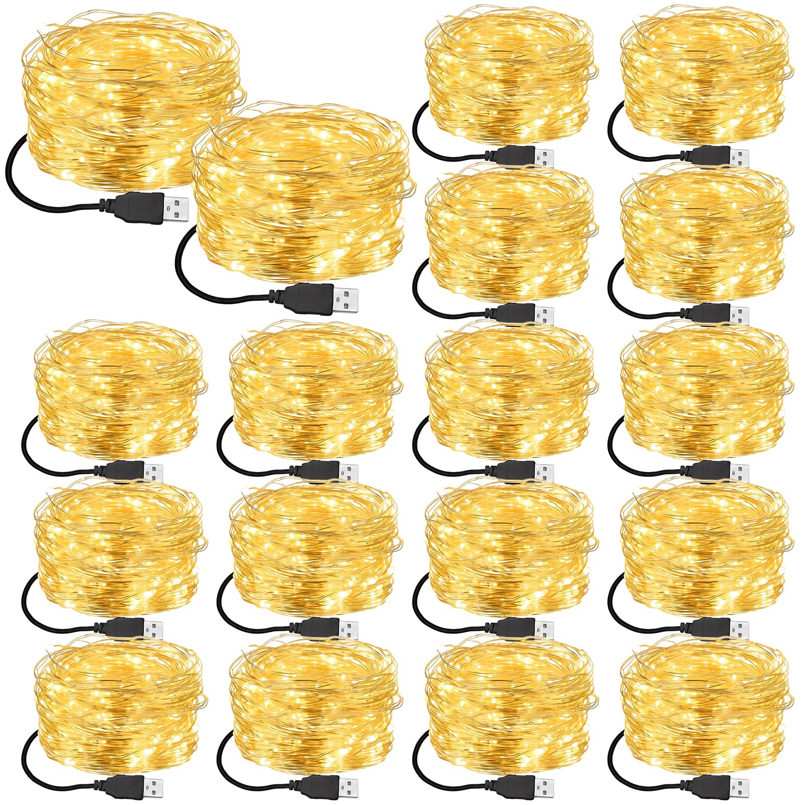 Macarrie Lot de 18 guirlandes lumineuses alimentées par USB - 4,9 m - 50 LED - Pour intérieur ou extérieur - Pour chambre à coucher, bricolage, fête, mariage, maison, festival, arbre, jardin