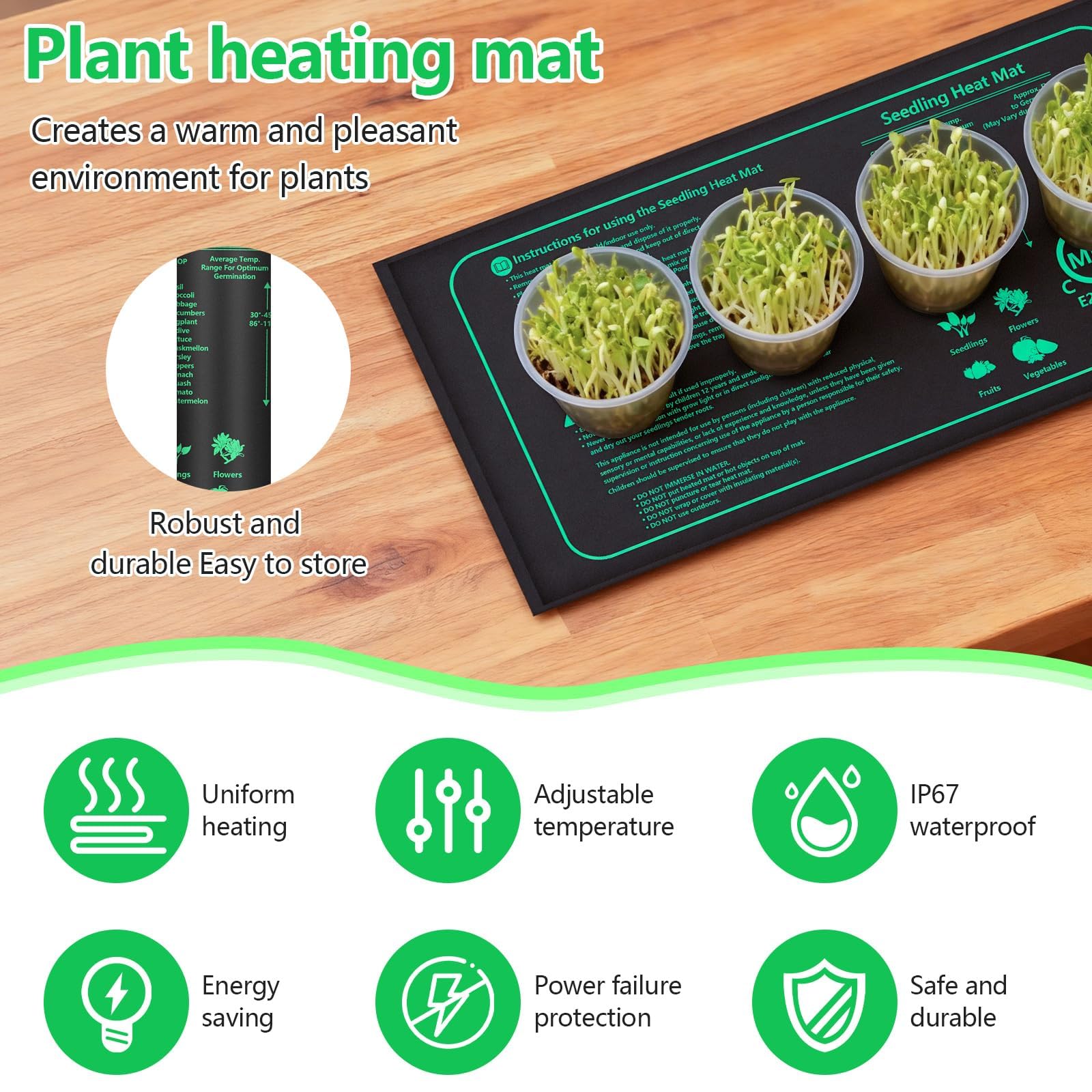 Diealles Shine Tapis Chauffant pour Plantes avec Thermostat, 2 Tapis Chauffants 30W avec 1 contrôleur, Température Réglable 30-45°C, pour Semis, Animaux Domestiques et Reptiles (52 x 25 cm)
