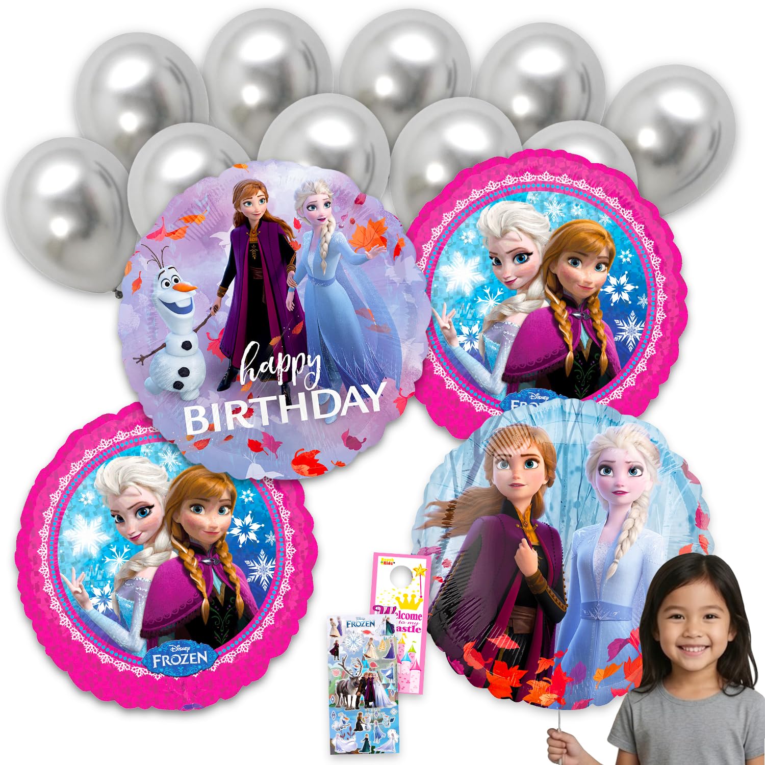 Disney Die Eiskönigin Geburtstagsballon-Set – Bündel mit 4 dekorativen Folienballons mit Elsa, Anna, Olaf plus Aufklebern, mehr | Disney Die Eiskönigin Ballon Dekorationen für Partys