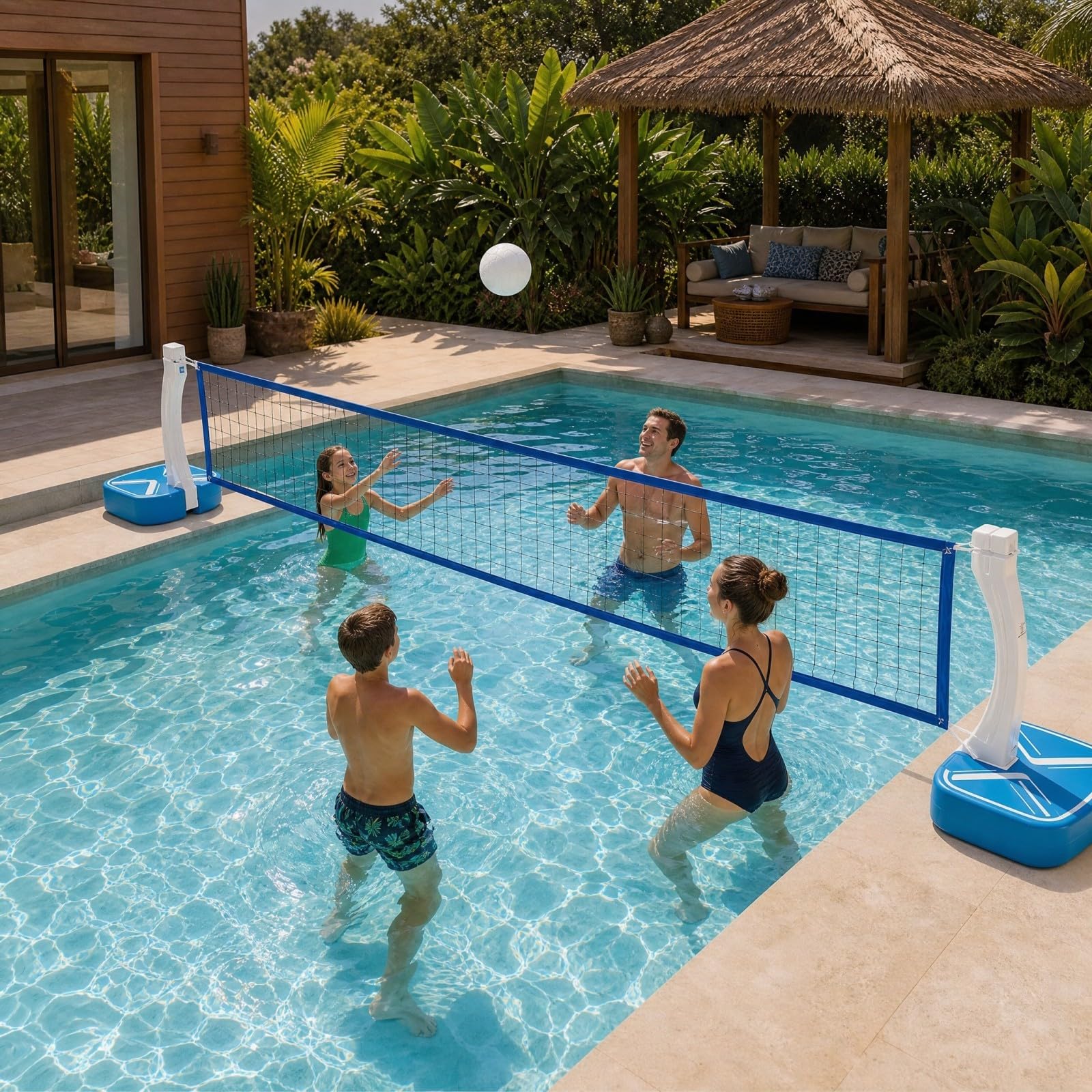 LIFEZEAL Volleyballnetz und Basketballkorb für Pool