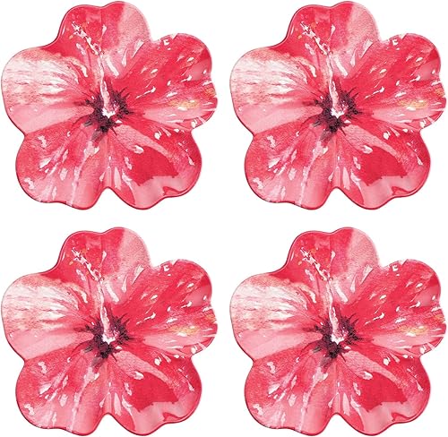 UP ware - Platos de melamina de hibisco de 8.5 pulgadas, 4 piezas, platos de aperitivoplatos de postre