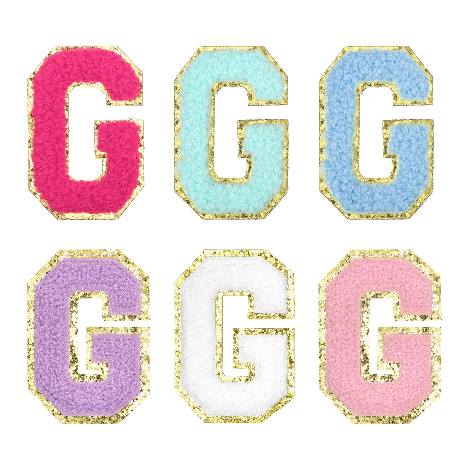 sourcing map Chenille Letter Patches 2.2" Self Adhesive Alphabet G Stick on Embroidered Patch Sew on Letter Stickers Applique for Repairing Clothing Jeans Shoes(Multicolored, Pack of 6)