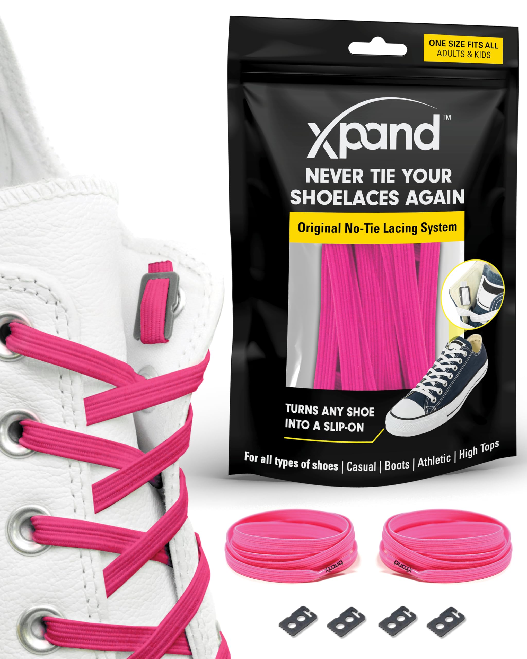 Xpand No Tie Elastic Shoelaces. 1 Size Fits All for Adults & Kids | Stretch Laces for Sneakers, Runners & High Tops Shoes