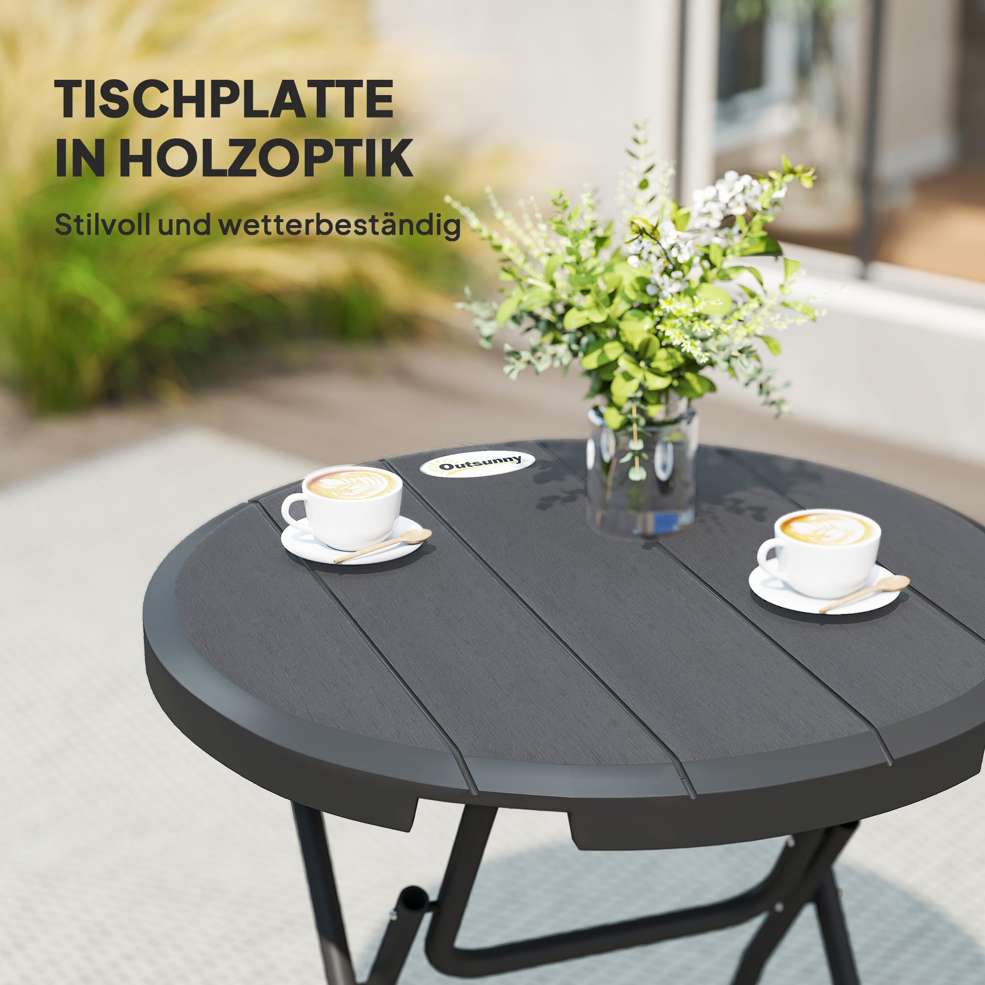 Outsunny Gartentisch Klappbar HDPE Wetterfest für 4 Personen Ø80 cm | Kunststoff, Rutschfest, Klapptisch, Buffettisch, Campingtisch, Balkontisch, Terrassentisch, Outdoor Esstisch