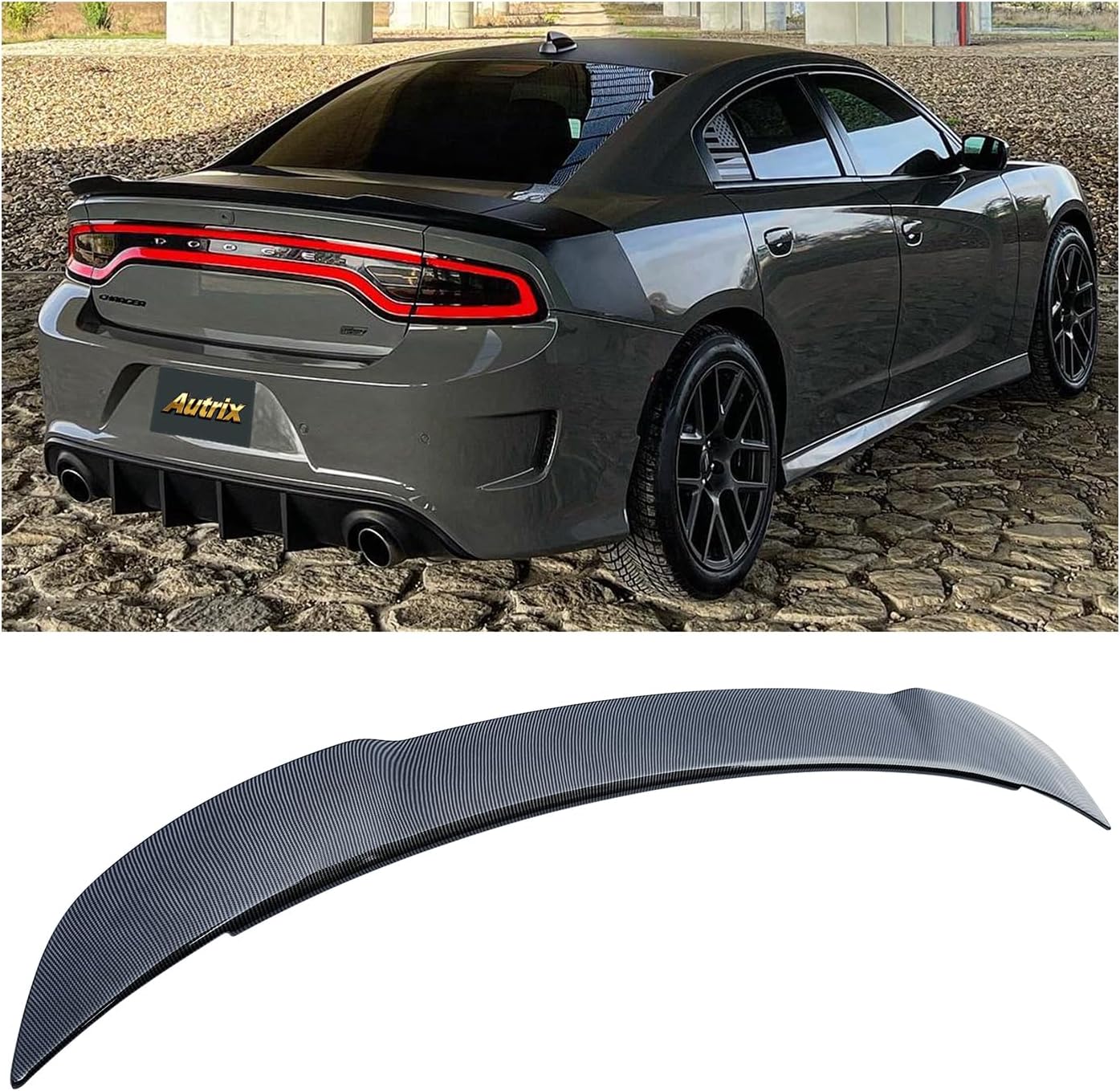 Rear Trunk Spoiler Wing for 2015-2024 Dodge Charger SRT Hellcat SXT RT ScatPack SE GT Daytona, Rear Spoiler Hellcat Style Ducktail Wing ABS Carbon Fiber Style