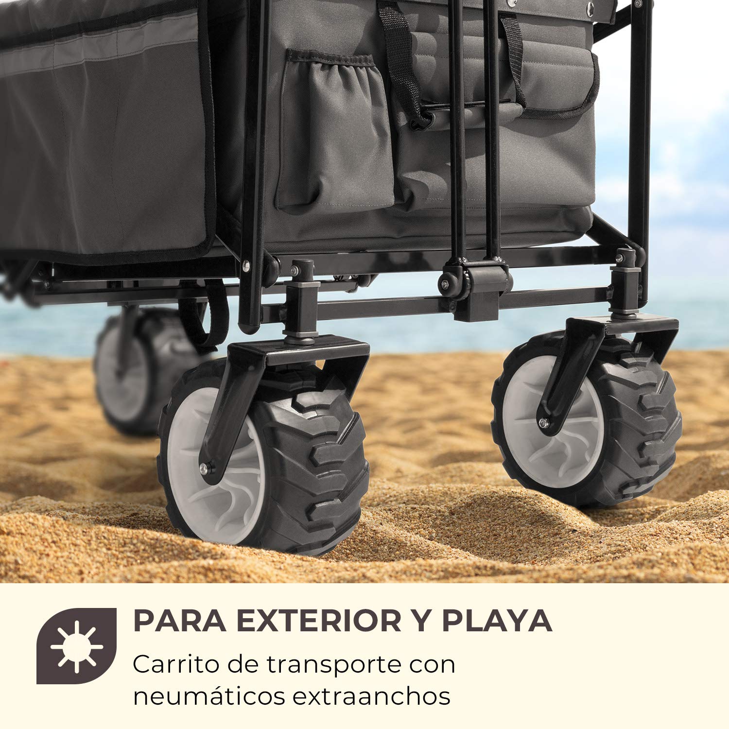Waldbeck Easy Rider - Carretilla de Mano, Carro Carga Pesada, hasta 70 kg belastbar, Robusto y liviano con Funda de Poliester 600D, 2 Cinturones de Seguridad para niños, Plegable, Gris