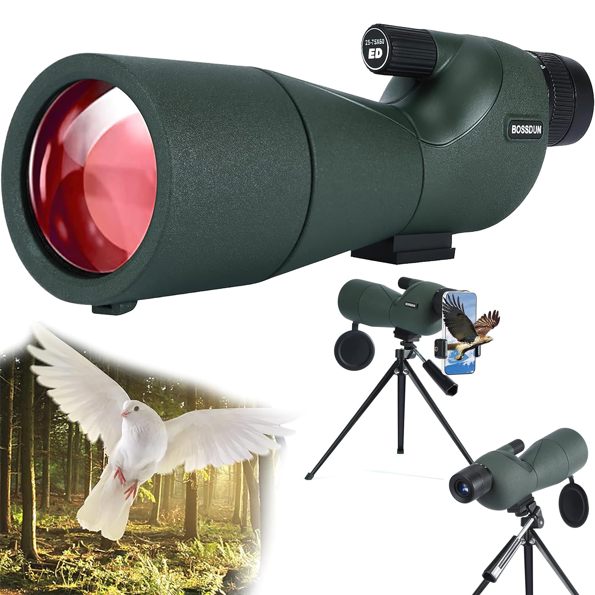 WISKA Monoculars for Long Distance 25-75x60 | Monocular Telescope Spotting Scope for Camping, Wildlife, Bird Watching, Hunting, Travelling | Extra-Wide View with Tripod