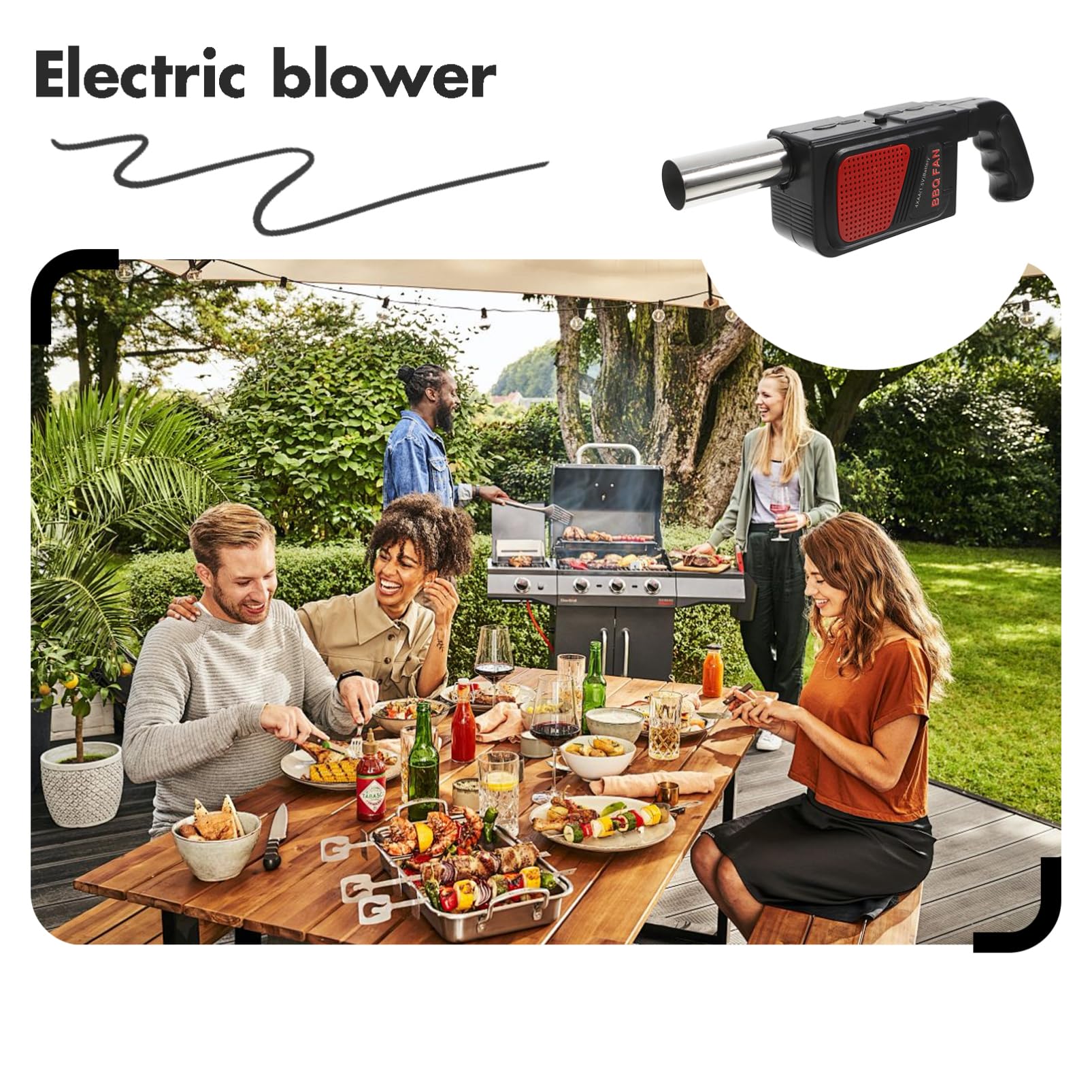 DECHOUS Soffiatore Elettrico Portatile Nero per Barbecue, 2 Pezzi | Design a Batterie Aa, Abs e Acciaio Inox, per Cottura All’aperto e Picnic