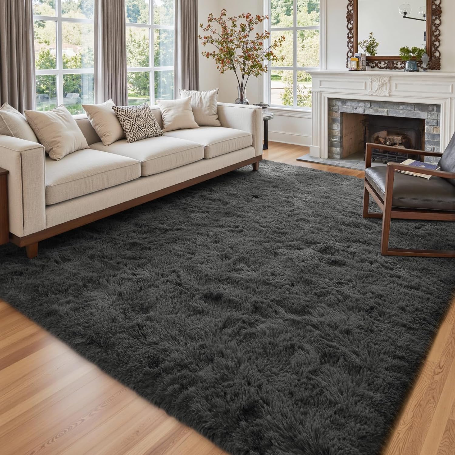 6x9 Ft Large Shag Rugs for Living Room Decor, Ultra Soft Fluffy Furry Area Rugs for Bedroom Indoor Floor, Aesthetic Carpet for Kids Home (Grey) D- Grey 6' x 9' (Rectangular)