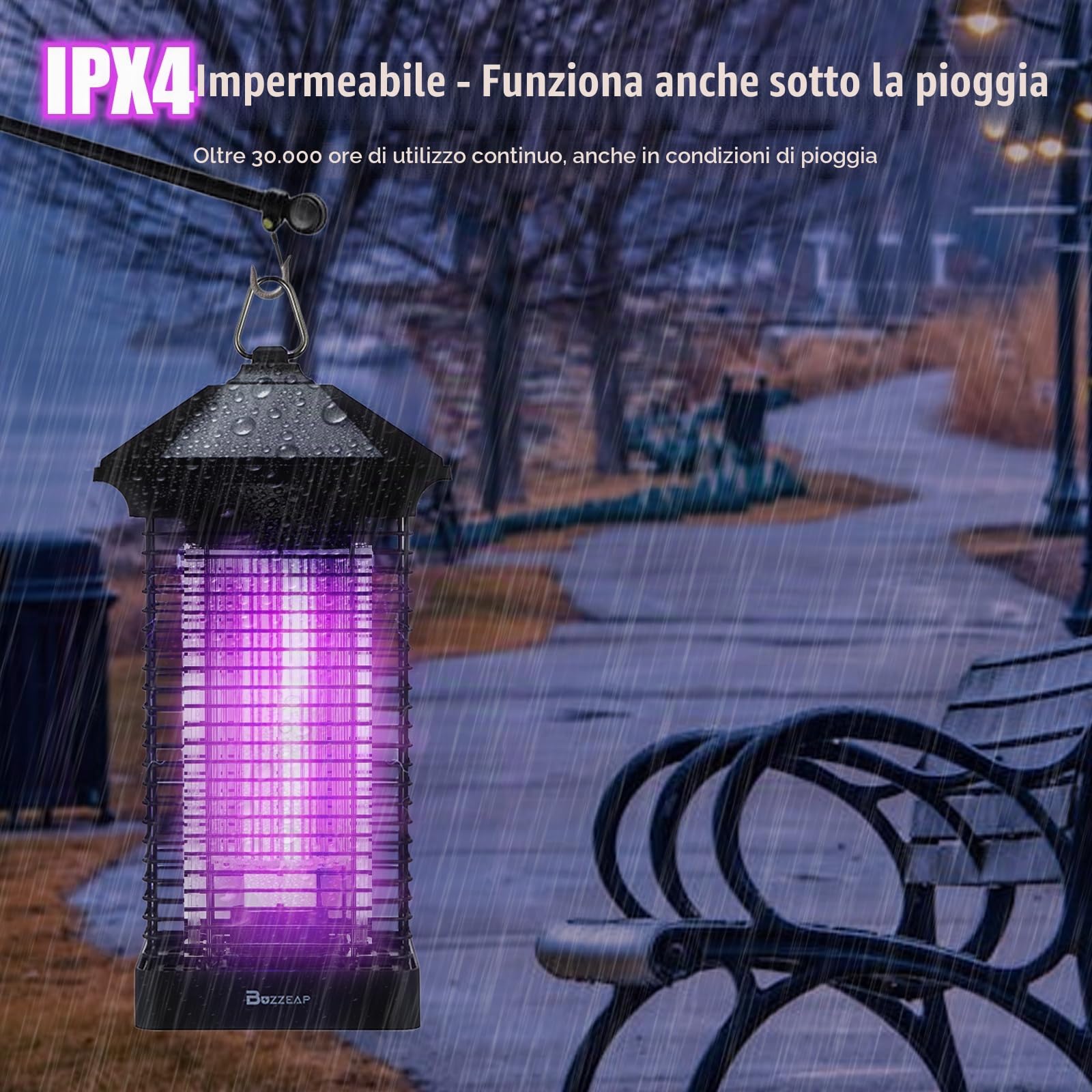 Zappa a LED Bug Zpper, durevole Electric Fly Killer, 4000 V, lampada per zanzare con doppia luce UV 365 nm/395 nm, trappola per mosche per interni ed esterni, portata 150 ㎡