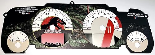 Azzy's Design Works - Cara de calibre personalizado - Jurassic Pk - Tipo A - Compatible con Jeep Wrangler JK, CEL en pantalla digital, 2007-2013