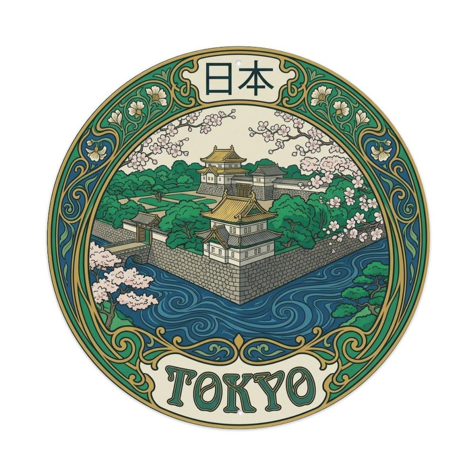 Tokyo Japan City Landmark Woodblock Old Town Metal Tin Sign