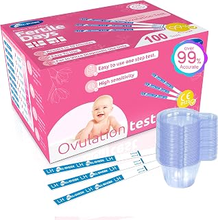 100 Count Ovulation Test Strips with Cups, Bulk Ovulation Test Strips for Women, Ovulation Predictor Kit, Accurate Fertility Tests for Home, Individually Wrapped 5mm LH