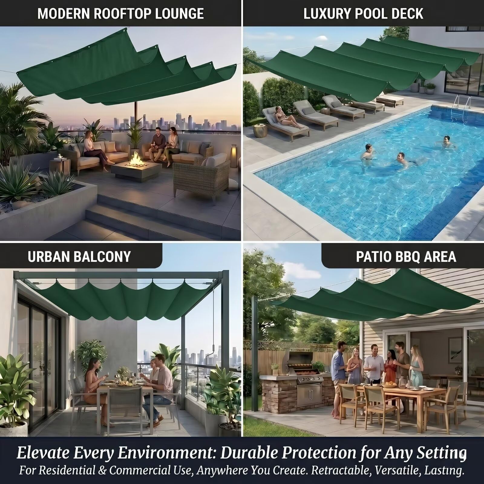 Toldo Vela Rectangular de Tela Oxford 100x600cm Verde Oscuro Impermeable y Antidesgarro,Malla Sombreo Exterior con Ojales de Acero,Vela Sombra Exterior para Jardín y Terraza